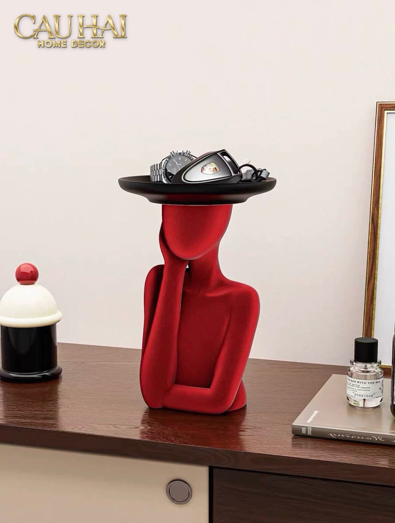 Haute Folie - Tượng Cô Gái Nhung Đỏ Muse de Velours Rouge Coupelle 22x15-TƯỢNG TRANG TRÍ-CẬU HAI HOME DECOR