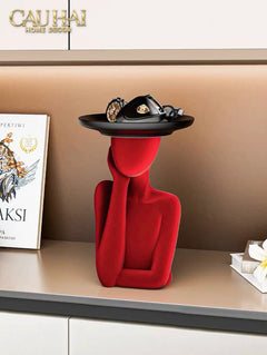 Haute Folie - Tượng Cô Gái Nhung Đỏ Muse de Velours Rouge Coupelle 22x15-TƯỢNG TRANG TRÍ-CẬU HAI HOME DECOR