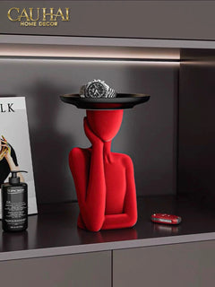 Haute Folie - Tượng Cô Gái Nhung Đỏ Muse de Velours Rouge Coupelle 22x15-TƯỢNG TRANG TRÍ-CẬU HAI HOME DECOR