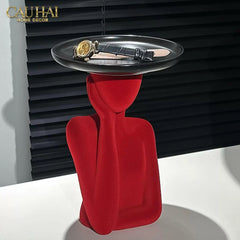 Haute Folie - Tượng Cô Gái Nhung Đỏ Muse de Velours Rouge Coupelle 22x15-CẬU HAI HOME DECOR