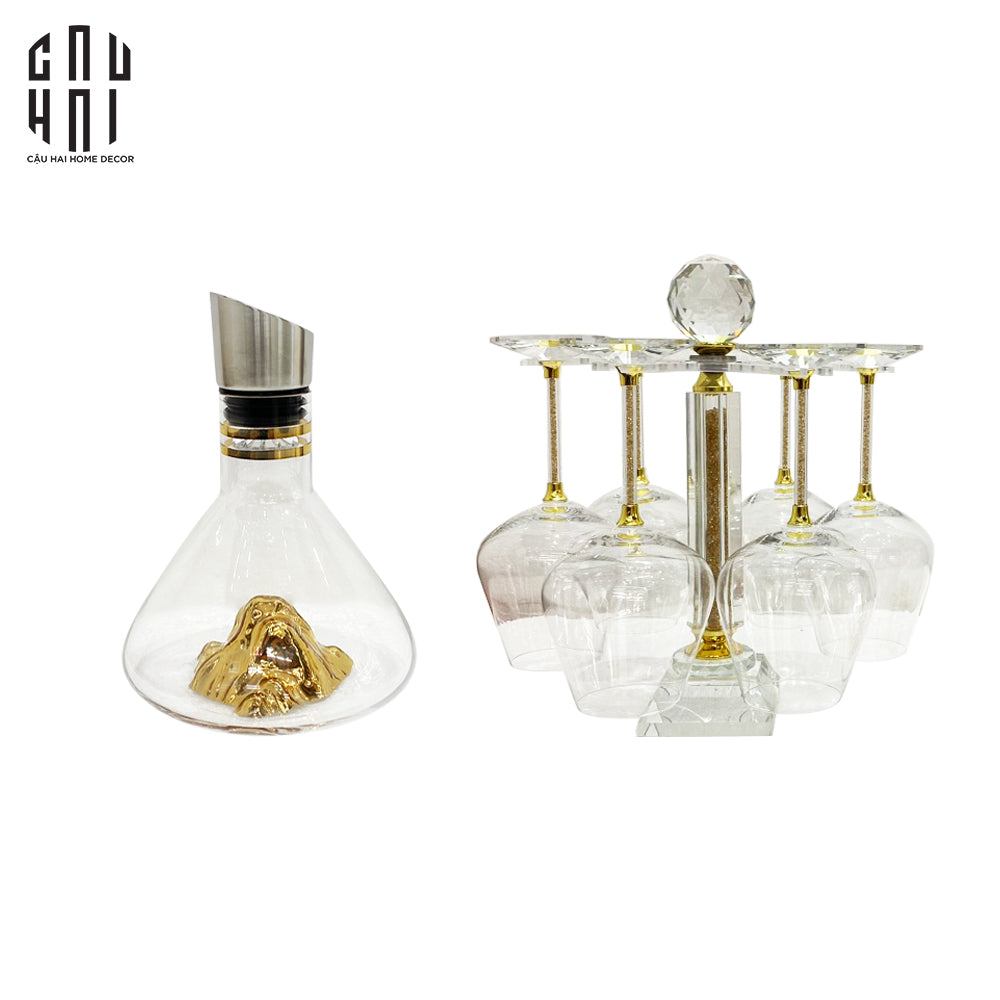 HOME COUTURE 1 SET BÌNH RƯỢU VANG PHA LÊ HILTON PREMIUM DECANTER & GLASSES 660ML SS25 - CẬU HAI HOME DECOR