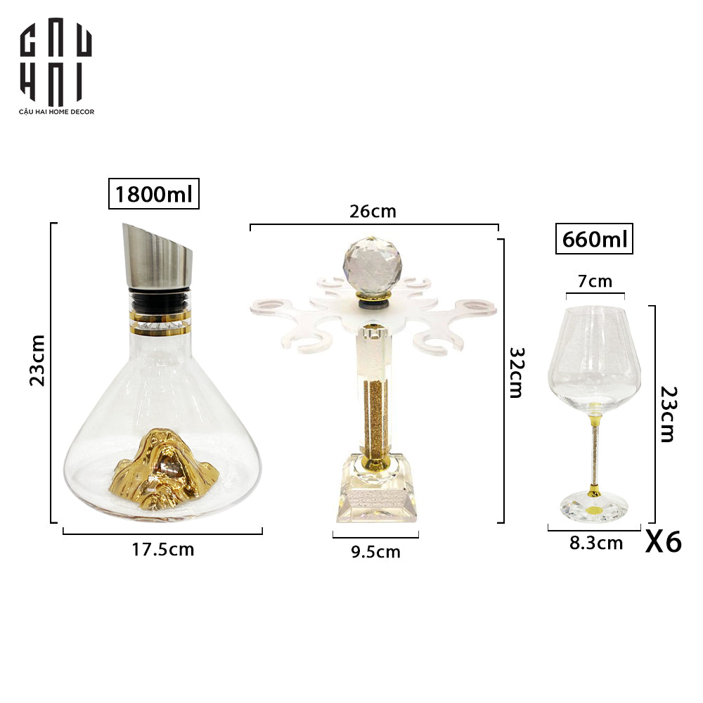 HOME COUTURE 1 SET BÌNH RƯỢU VANG PHA LÊ HILTON PREMIUM DECANTER & GLASSES 660ML SS25 - CẬU HAI HOME DECOR