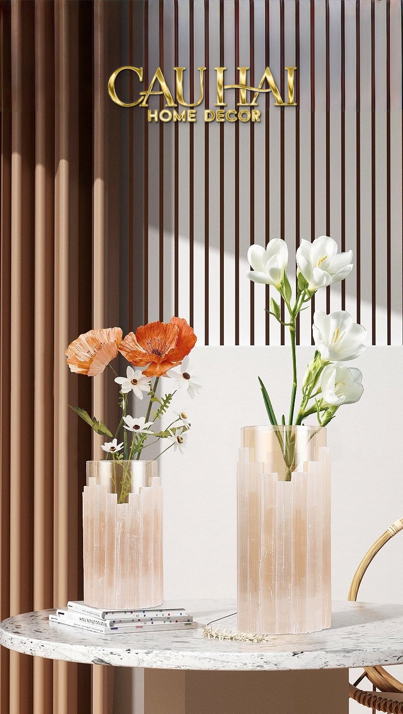 Home Couture - Bình Hoa Thạch Anh Trắng Elite Quartz Allure Gemstone Vases H30 - CẬU HAI HOME DECOR