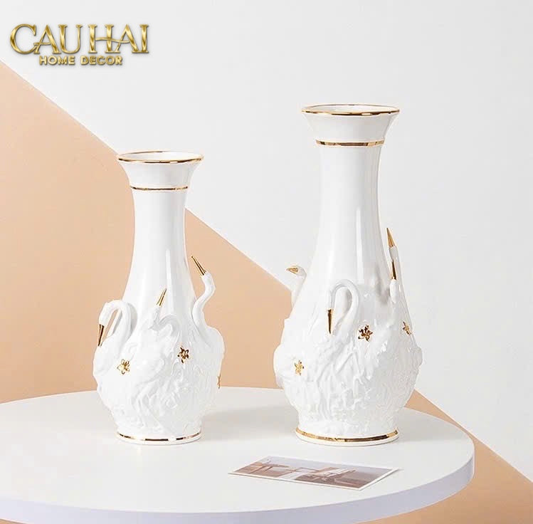 Home Couture - Bình Hoa Thiên Nga - Odette Impériale Swan Princess Vase H31 - CẬU HAI HOME DECOR