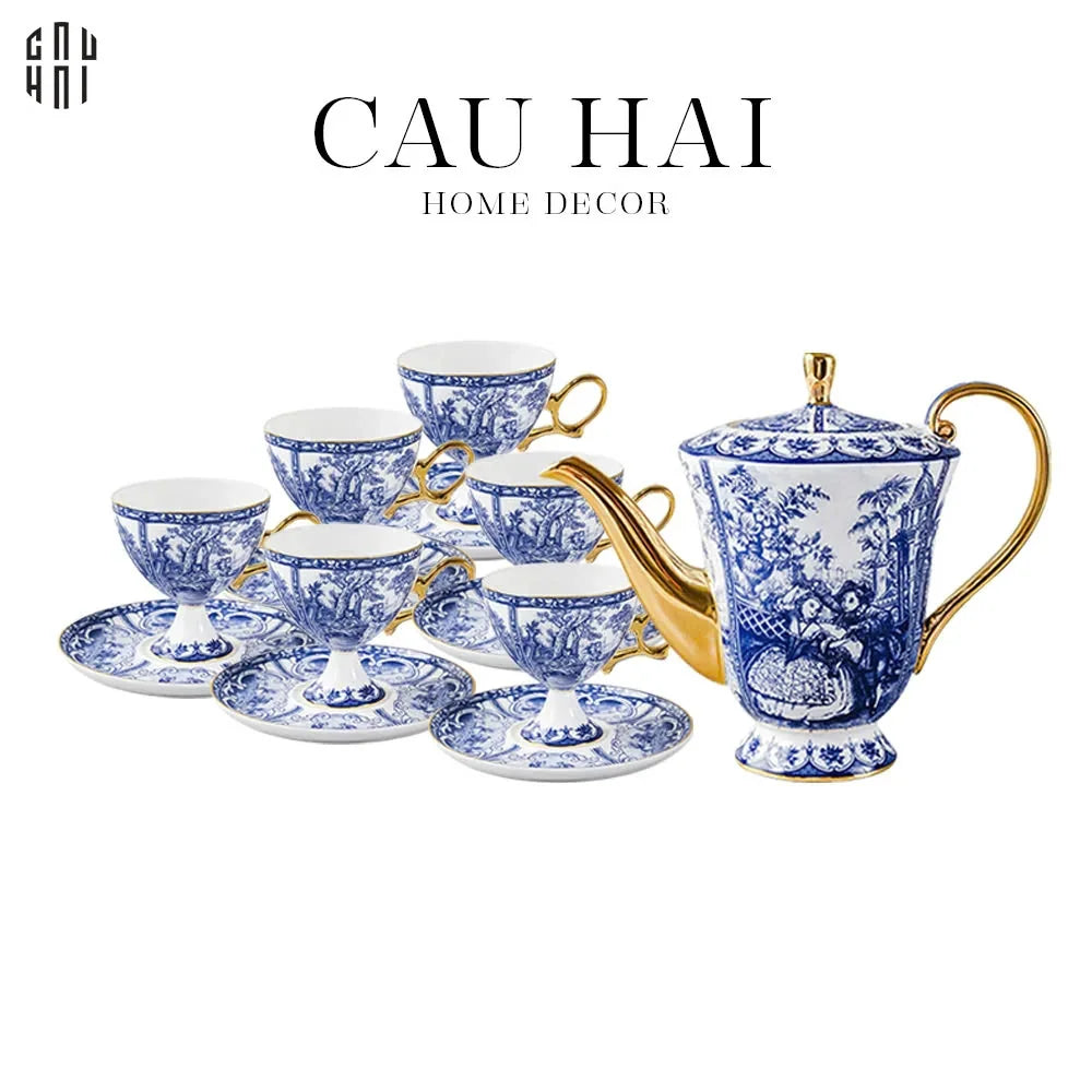 HOME COUTURE - CHINOISERIES ERA - SET BÌNH TRÀ SỨ LAM CAO CẤP ROYAL DYNASTY SS25