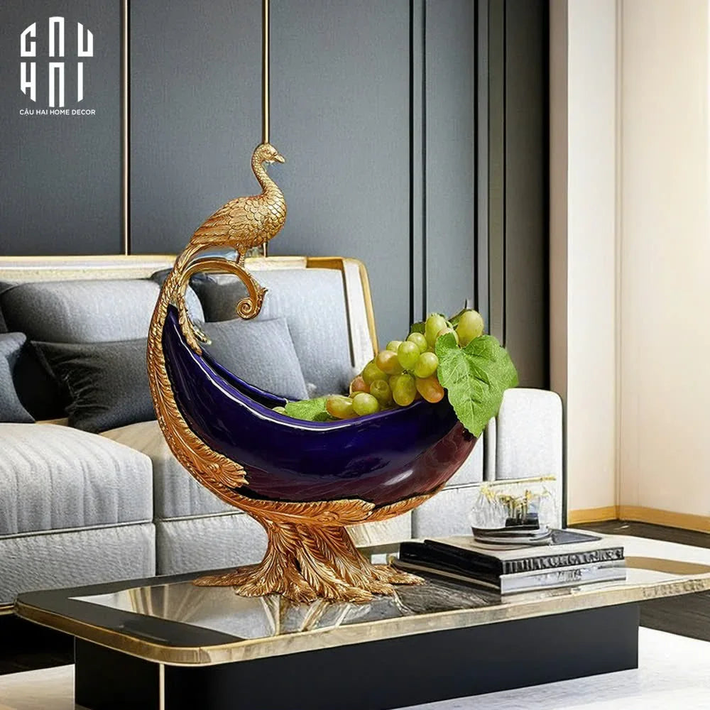 HOME COUTURE / ĐĨA TRÁI CÂY CHIM CÔNG GOLDEN LUXURY BRONZE PEAFOWL