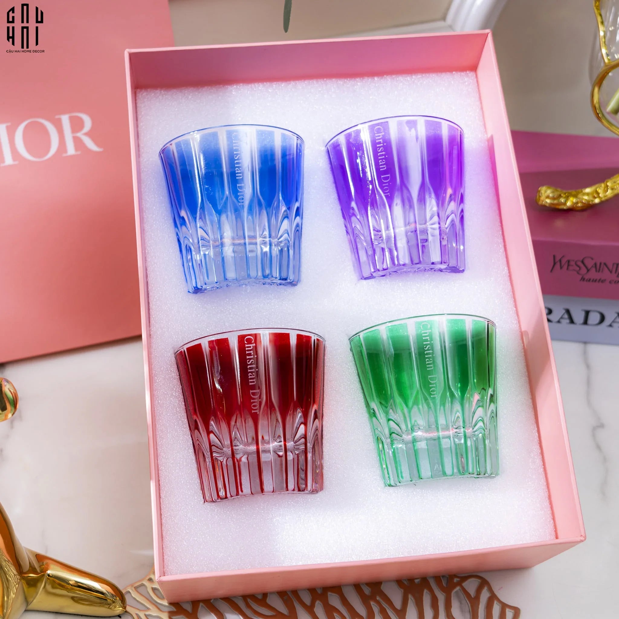 Home Couture - Gift Set 4 Ly Pha Lê Cristallerie Atélier Rosé Calisson D'Or Up - CẬU HAI HOME DECOR