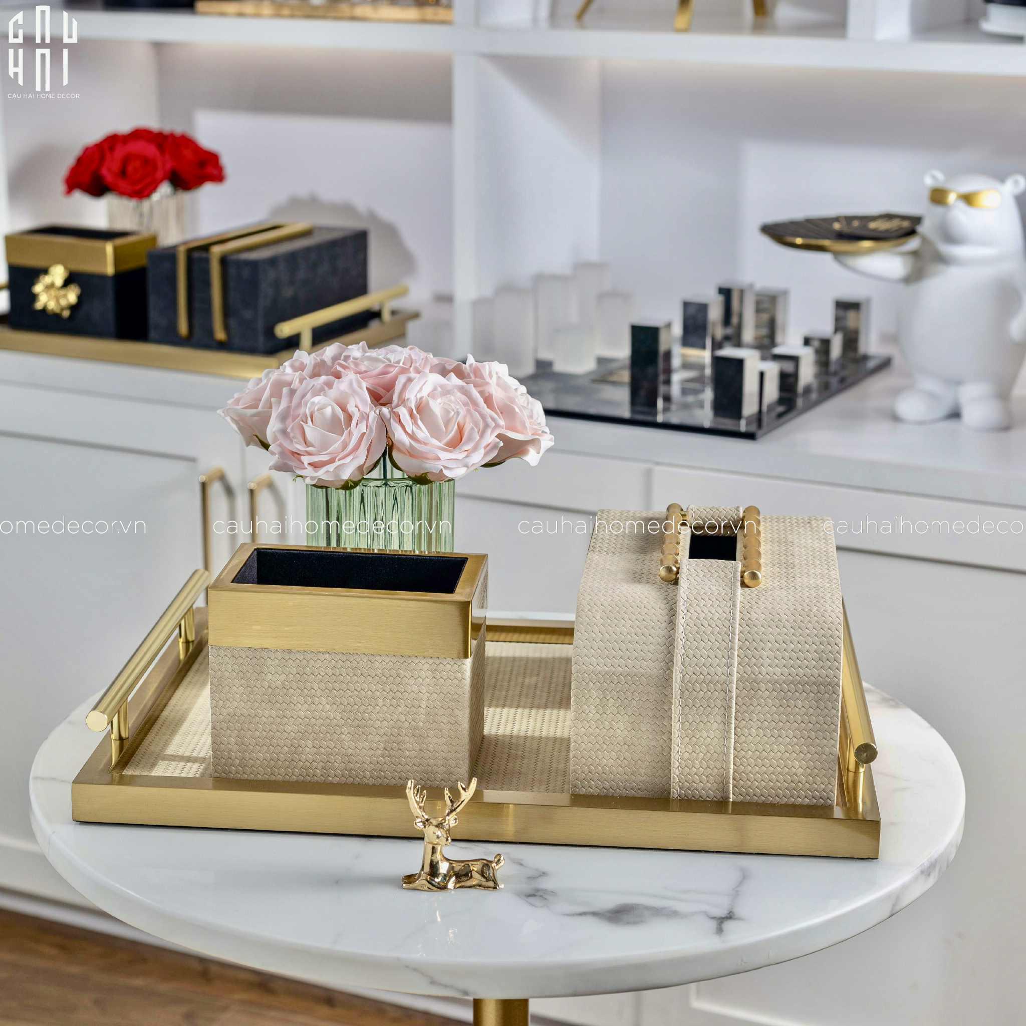 Home Couture - Hộp Khăn Giấy Gỗ Sồi Bamboo Saddles - Savoir / Ivoire - CẬU HAI HOME DECOR