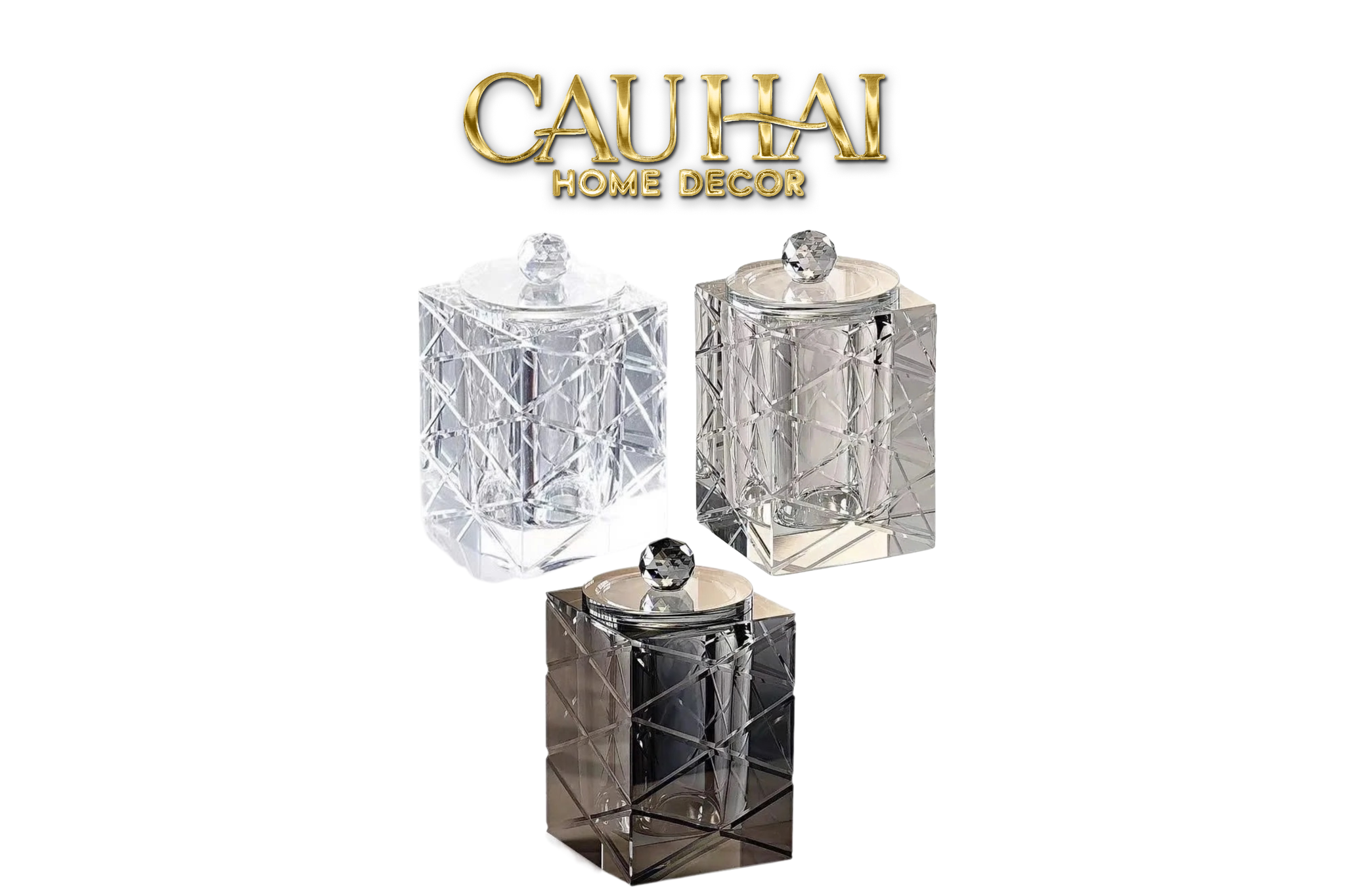 Home Couture - Lọ Tăm Bông Pha Lê Lumière Cannage Facetté Diamant Vanity - CẬU HAI HOME DECOR