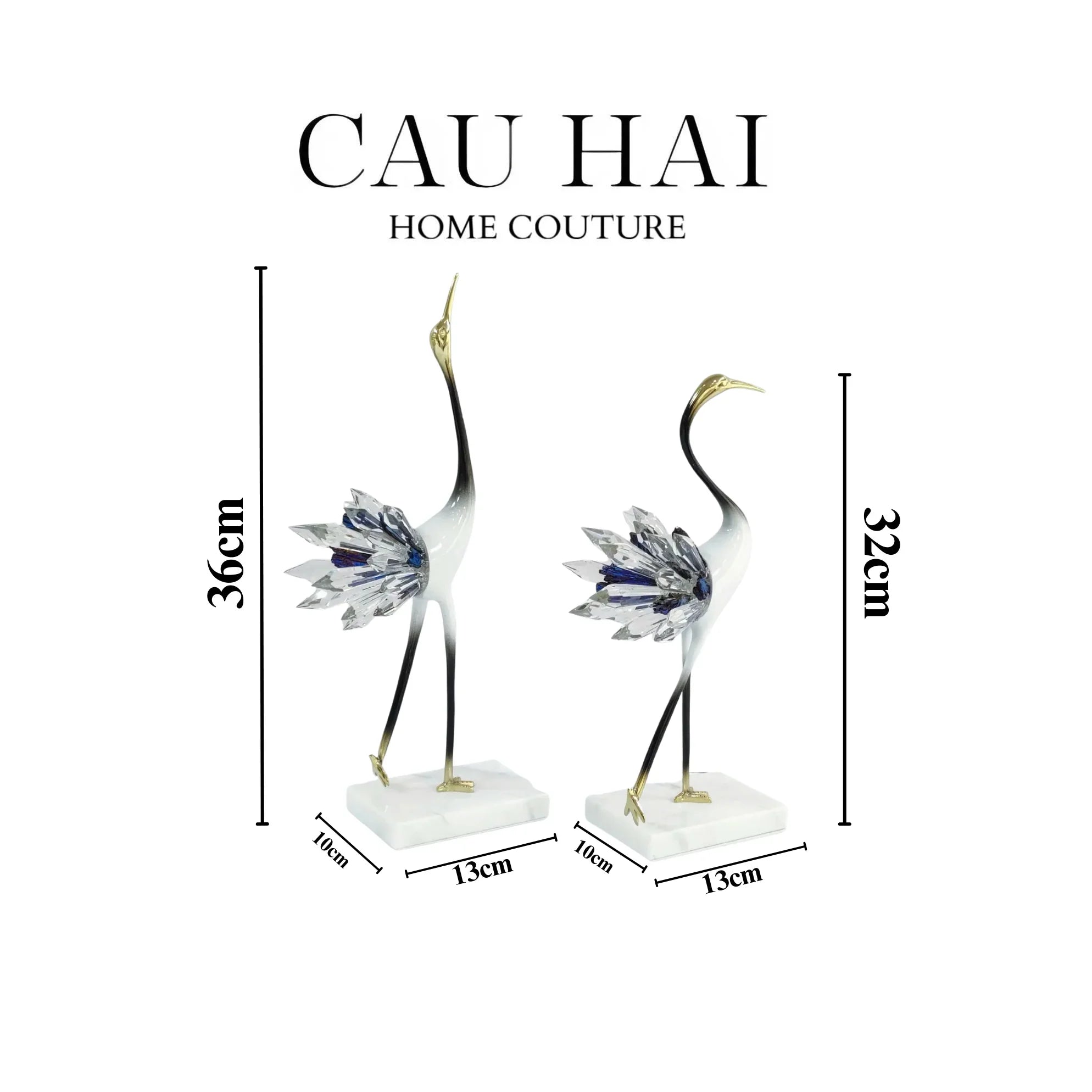 HOME COUTURE - SET 2 TƯỢNG TIÊN HẠC PHA LÊ - CELESTIAL CRYSTAL CRANES