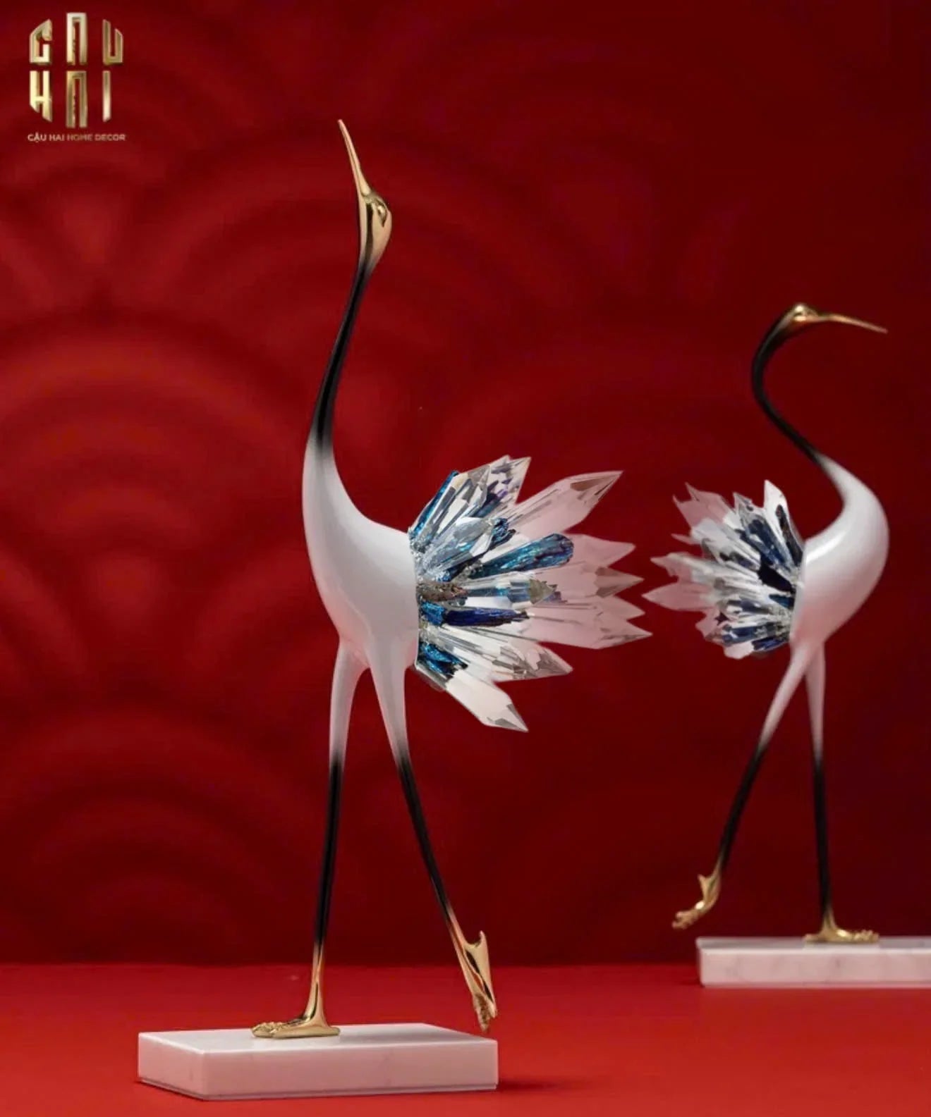 HOME COUTURE - SET 2 TƯỢNG TIÊN HẠC PHA LÊ - CELESTIAL CRYSTAL CRANES