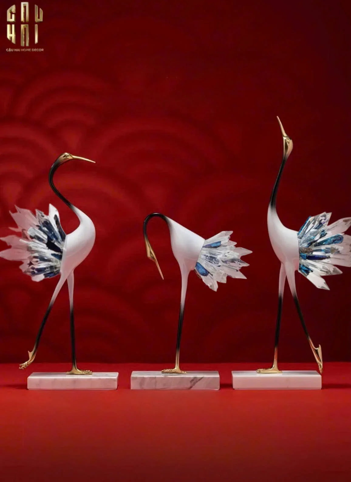 HOME COUTURE - SET 2 TƯỢNG TIÊN HẠC PHA LÊ - CELESTIAL CRYSTAL CRANES