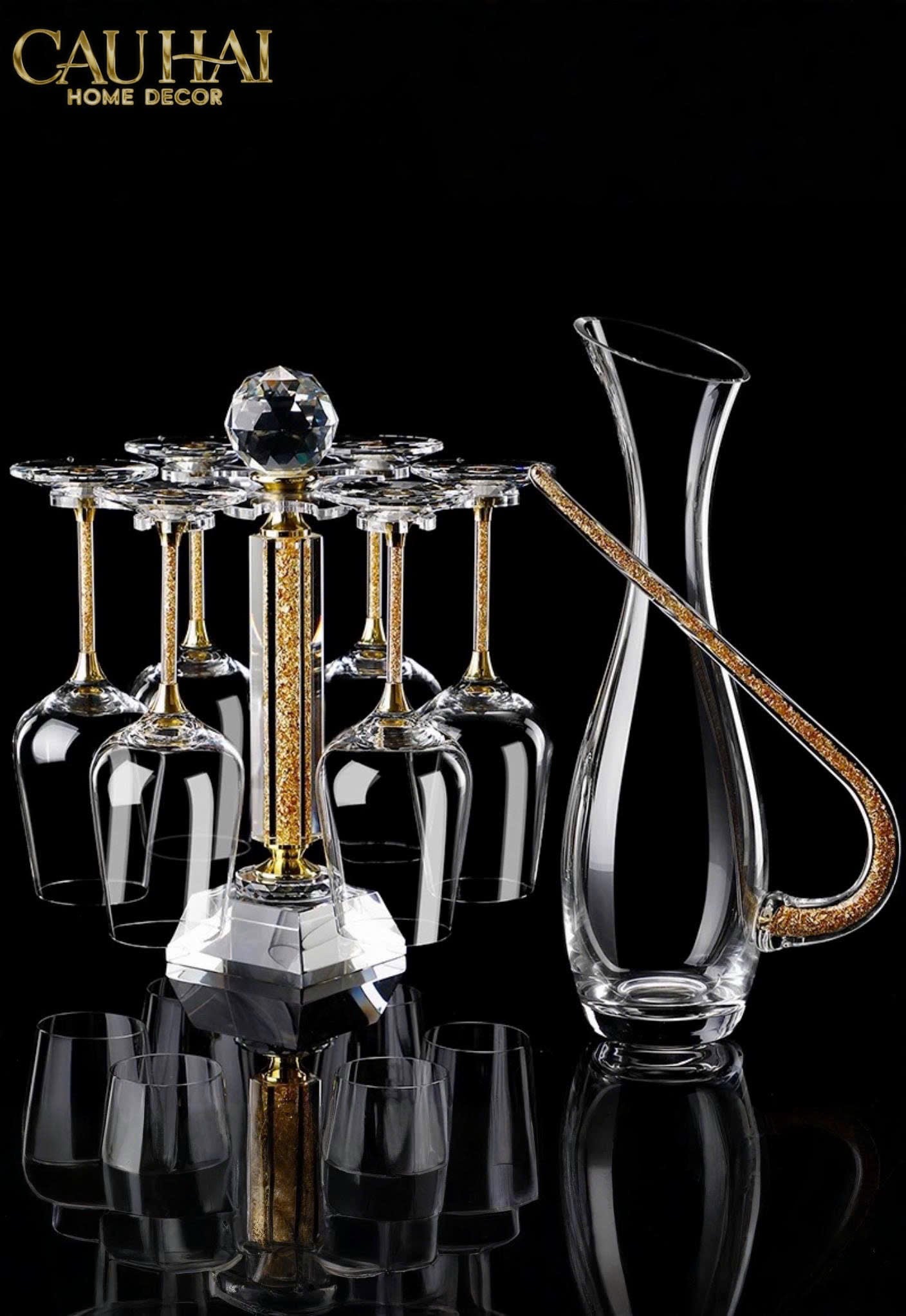 Home Couture - Set Bình Decanter Ritz - Carlton Leather Box 8 Ly 430Ml - CẬU HAI HOME DECOR