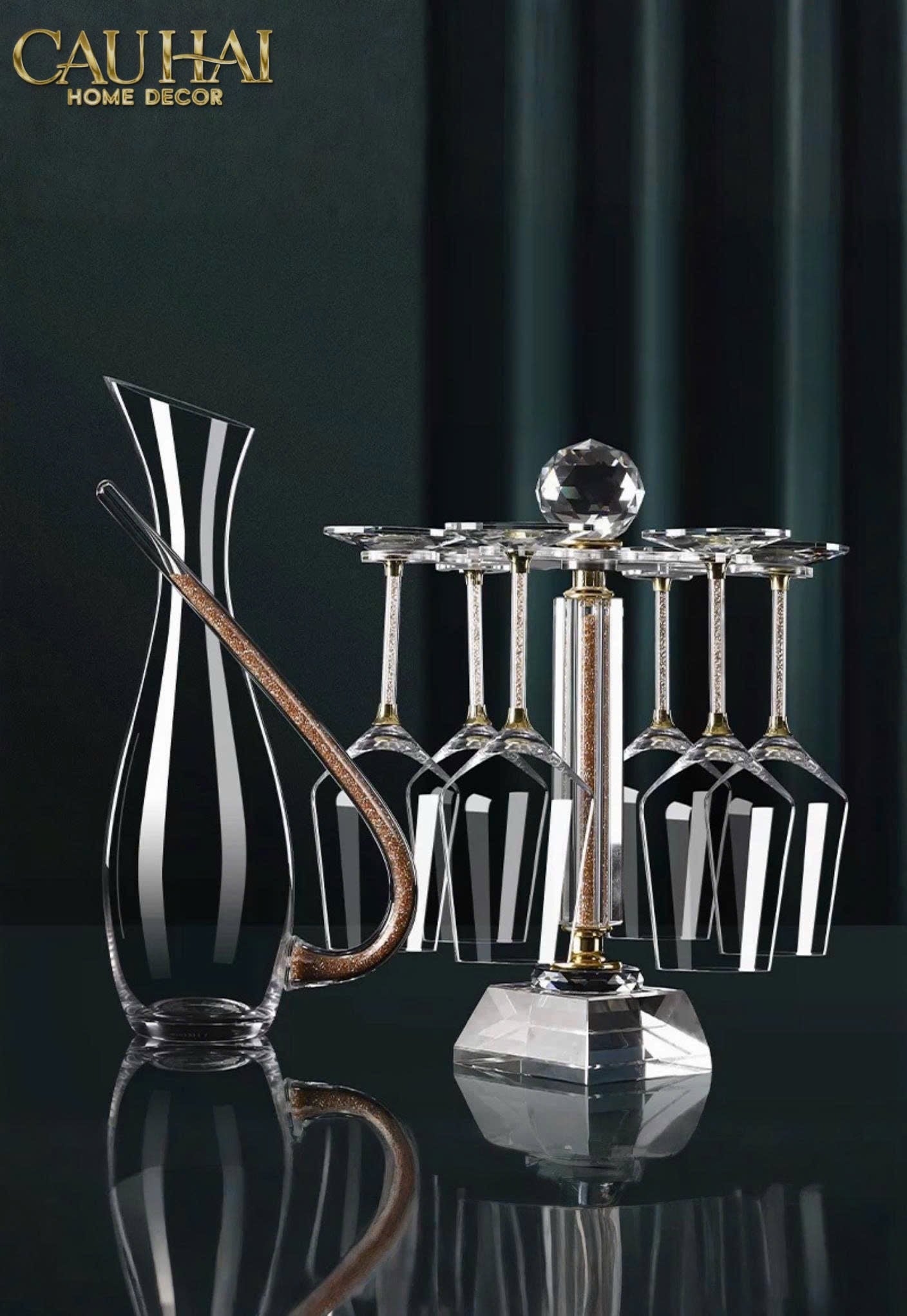 Home Couture - Set Bình Decanter Ritz - Carlton Leather Box 8 Ly 430Ml - CẬU HAI HOME DECOR