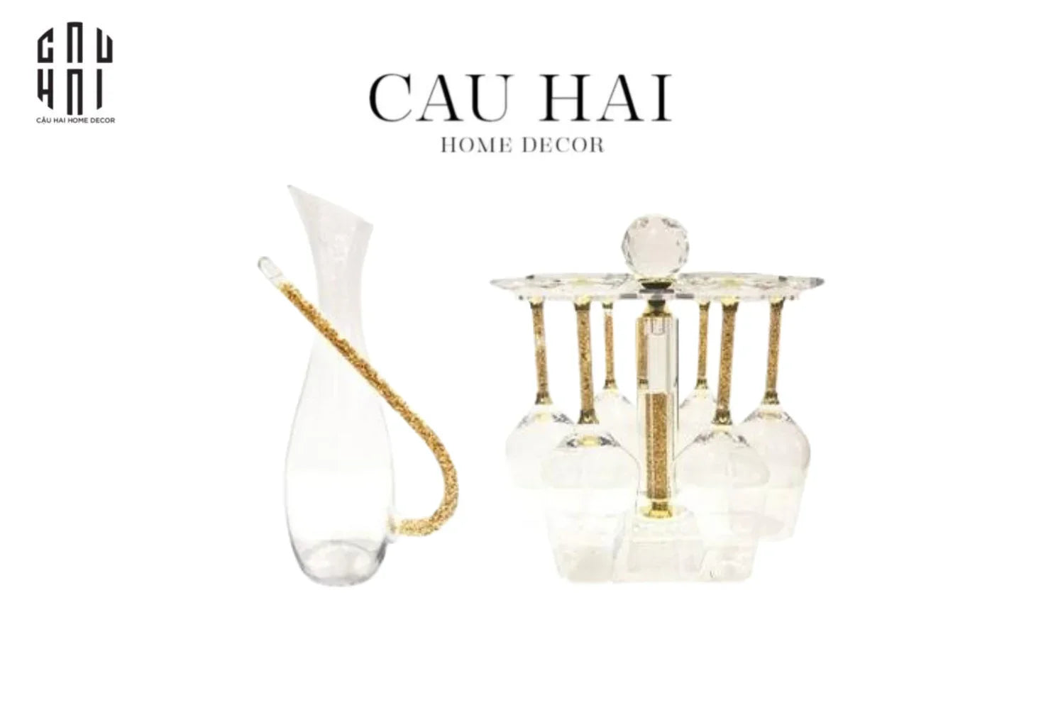 Home Couture - Set Bình Decanter Ritz - Carlton Leather Box 8 Ly 430Ml - CẬU HAI HOME DECOR