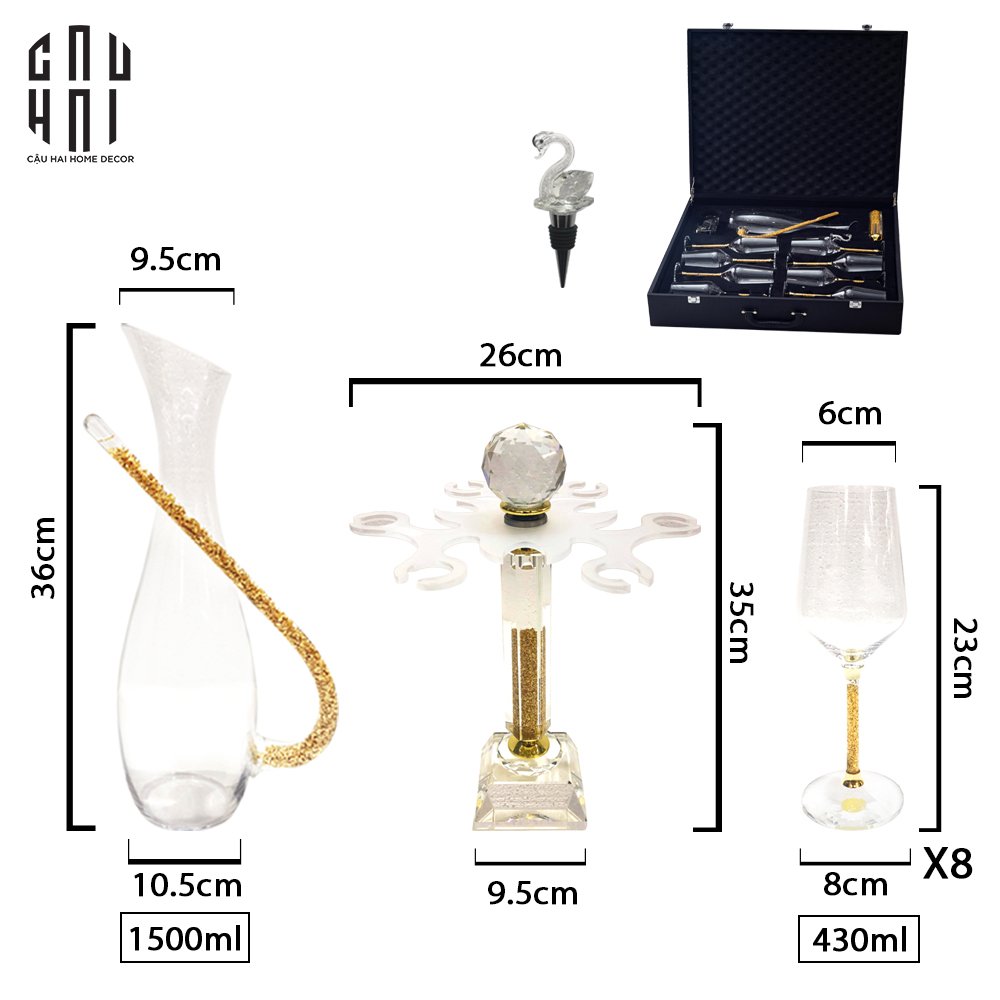 HOME COUTURE - SET BÌNH RƯỢU RITZ - CARLTON - LEATHER BOX 8 GLASSES 430ML SS25 - CẬU HAI HOME DECOR