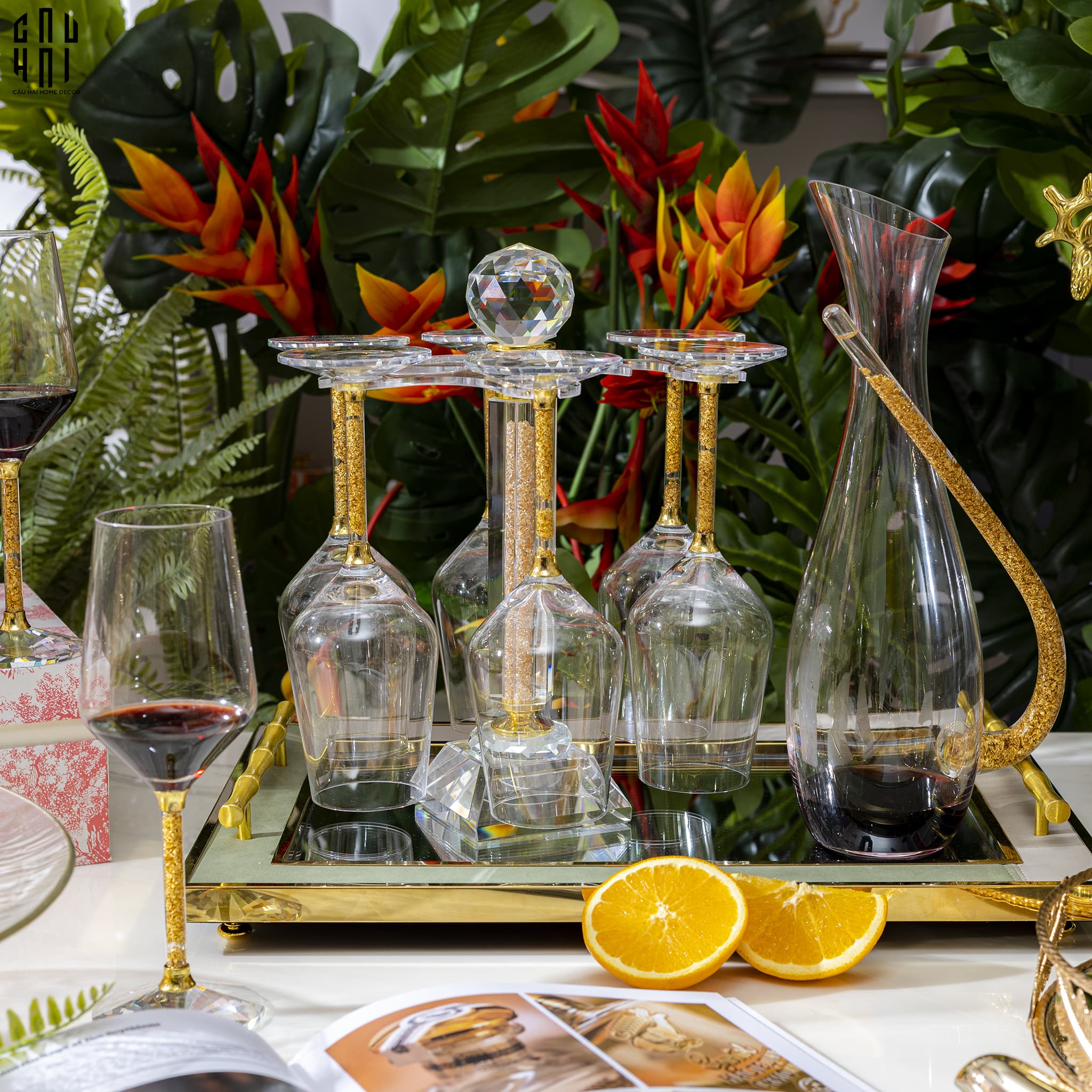 HOME COUTURE - SET BÌNH RƯỢU RITZ - CARLTON - LEATHER BOX 8 GLASSES 430ML SS25 - CẬU HAI HOME DECOR
