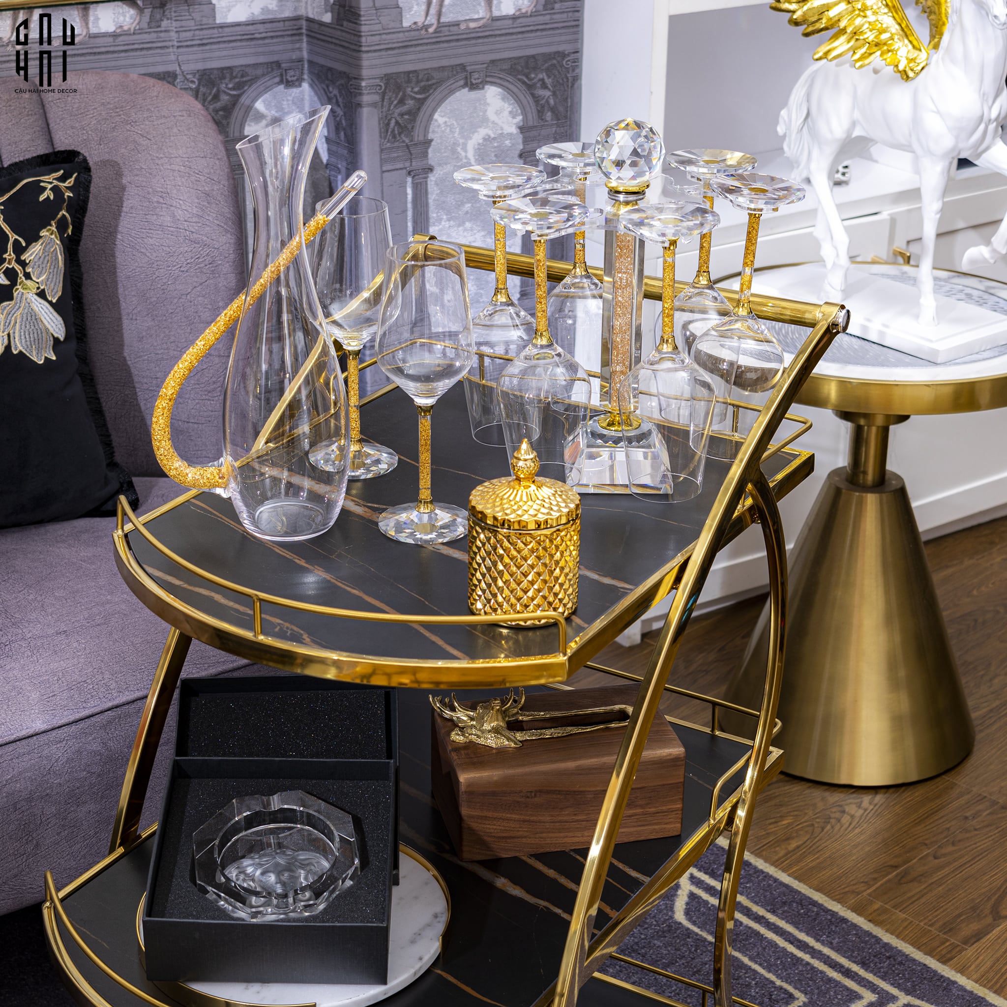 HOME COUTURE - SET BÌNH RƯỢU RITZ - CARLTON - LEATHER BOX 8 GLASSES 430ML SS25 - CẬU HAI HOME DECOR