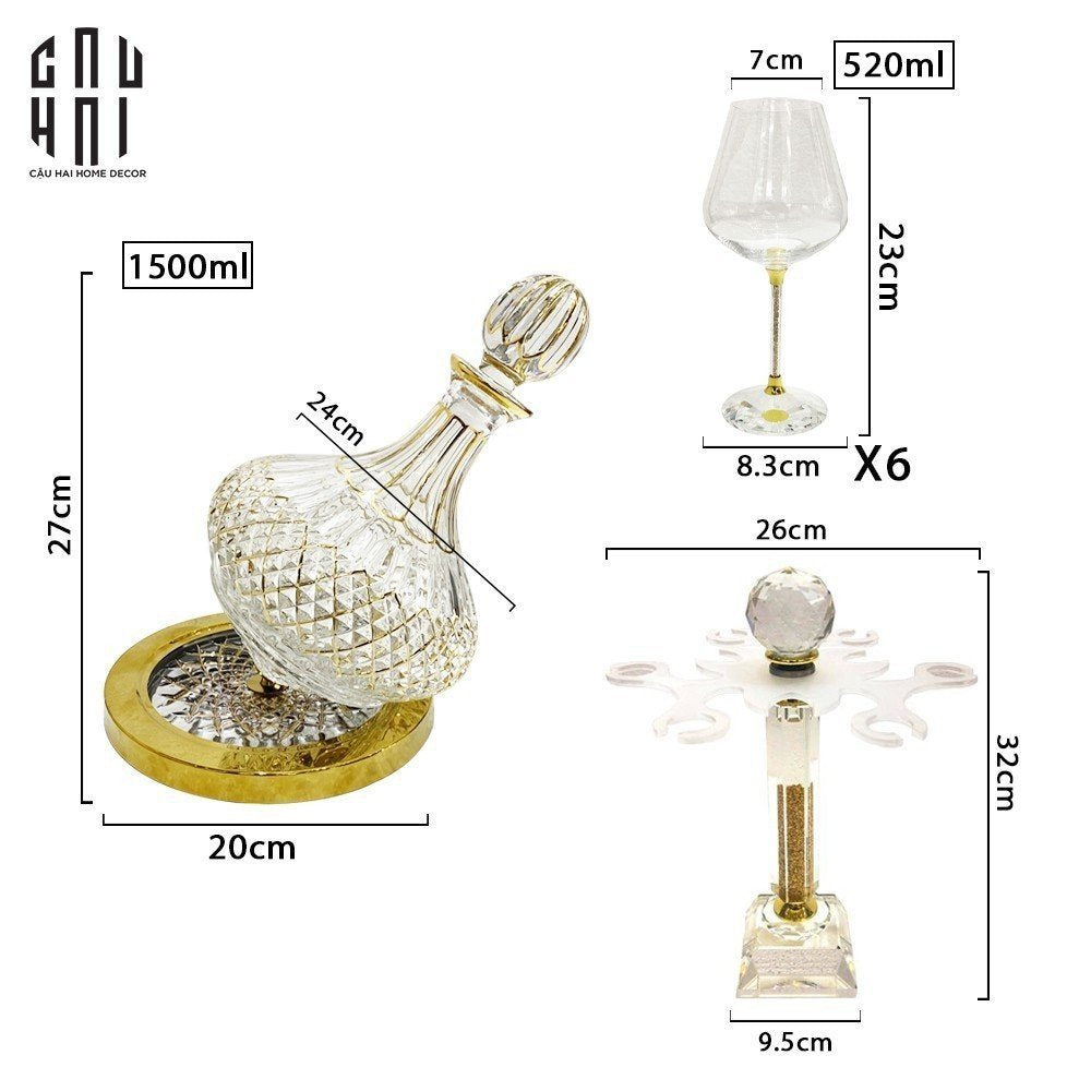 HOME COUTURE - SET BÌNH RƯỢU VANG PHA LÊ GLORIOUS OXFORD DECANTER & GLASSES 520ML SS25 - CẬU HAI HOME DECOR