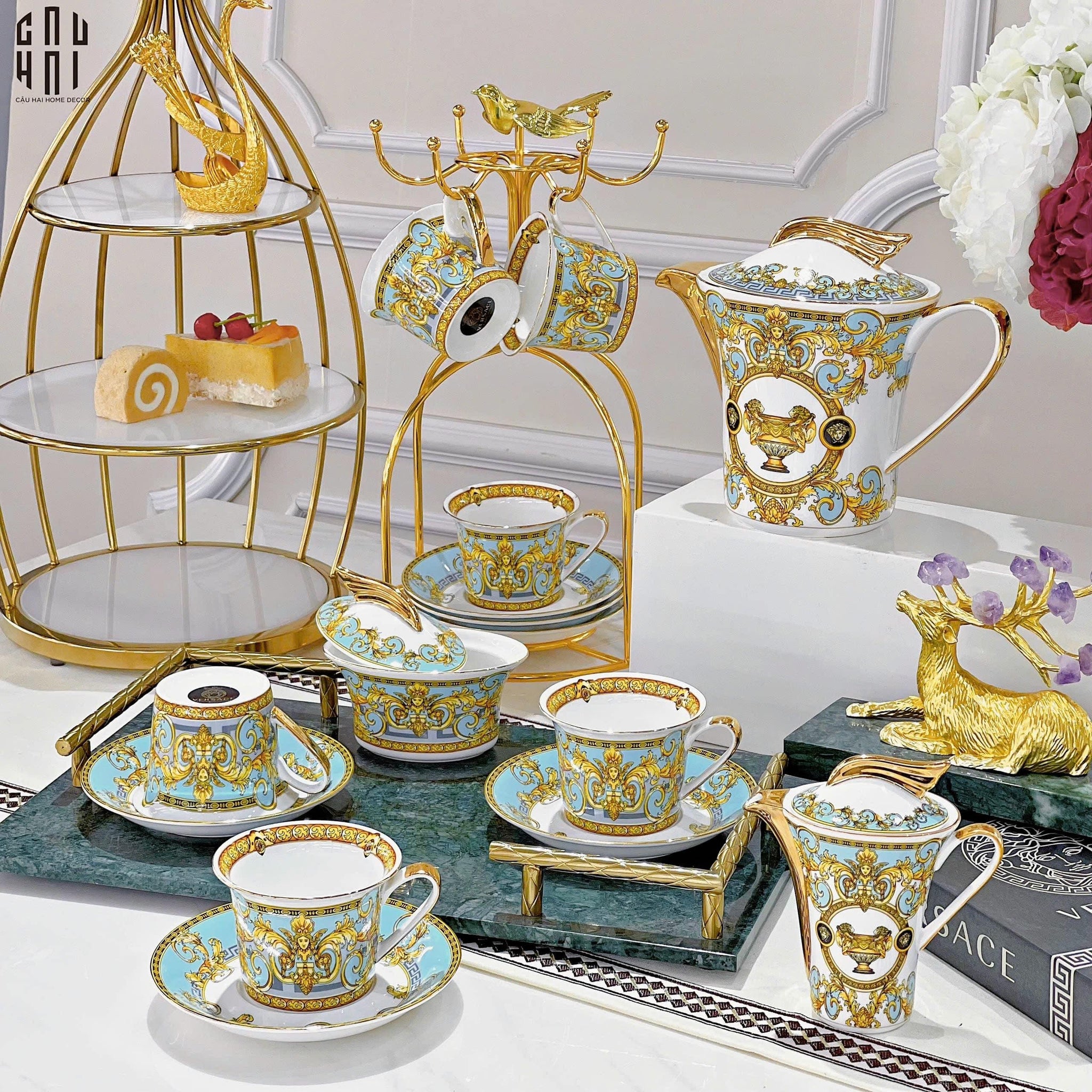HOME COUTURE - SET BÌNH TRÀ BLUE BAROCCO FULL BOX SS25