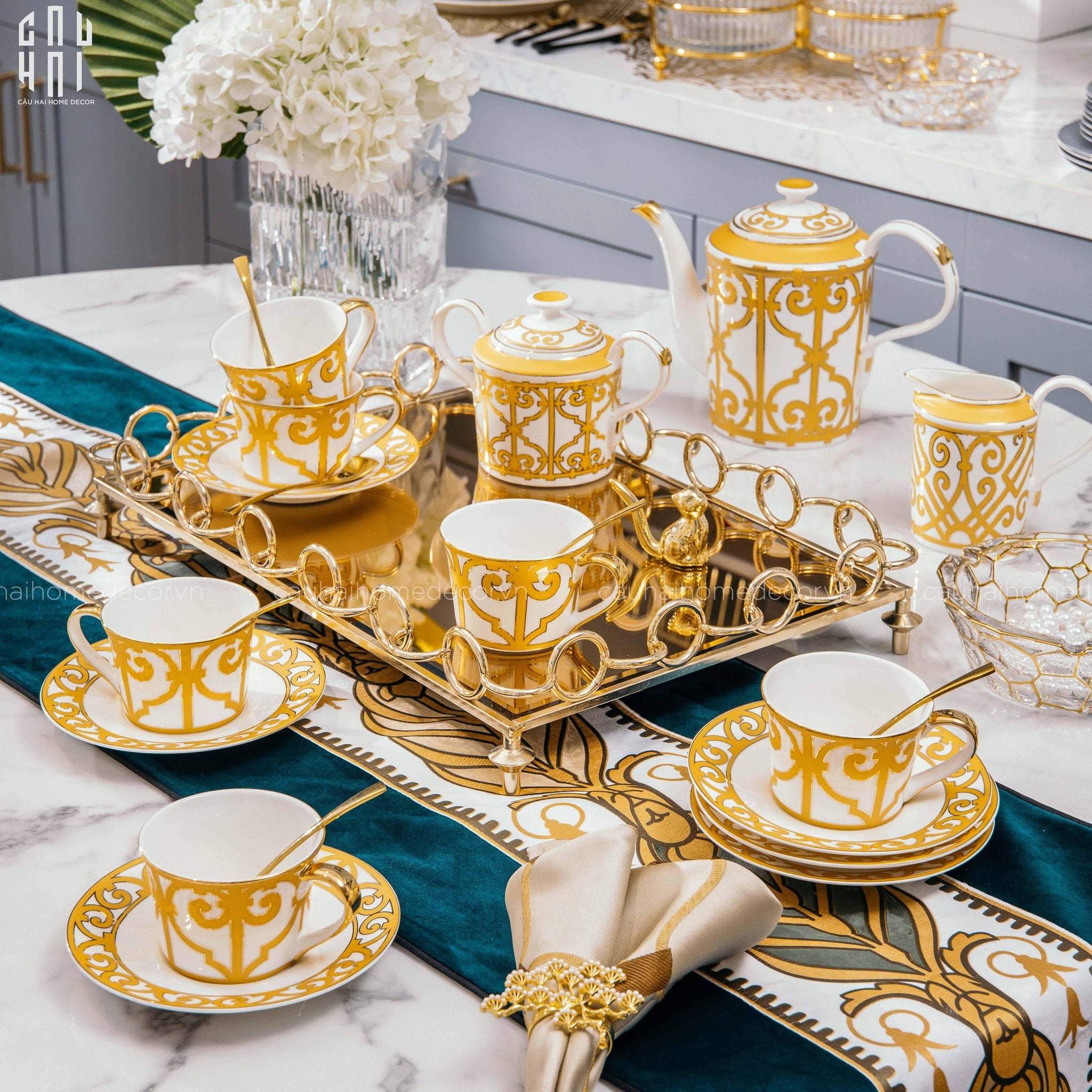 HOME COUTURE - SET BÌNH TRÀ ELITE LUXURY 21PCS - LEATHER BOX-CẬU HAI HOME DECOR