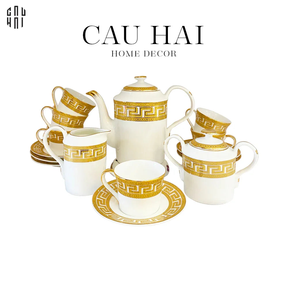 HOME COUTURE - SET BÌNH TRÀ GOLDEN GREEK KEY - FULL BOX SS25