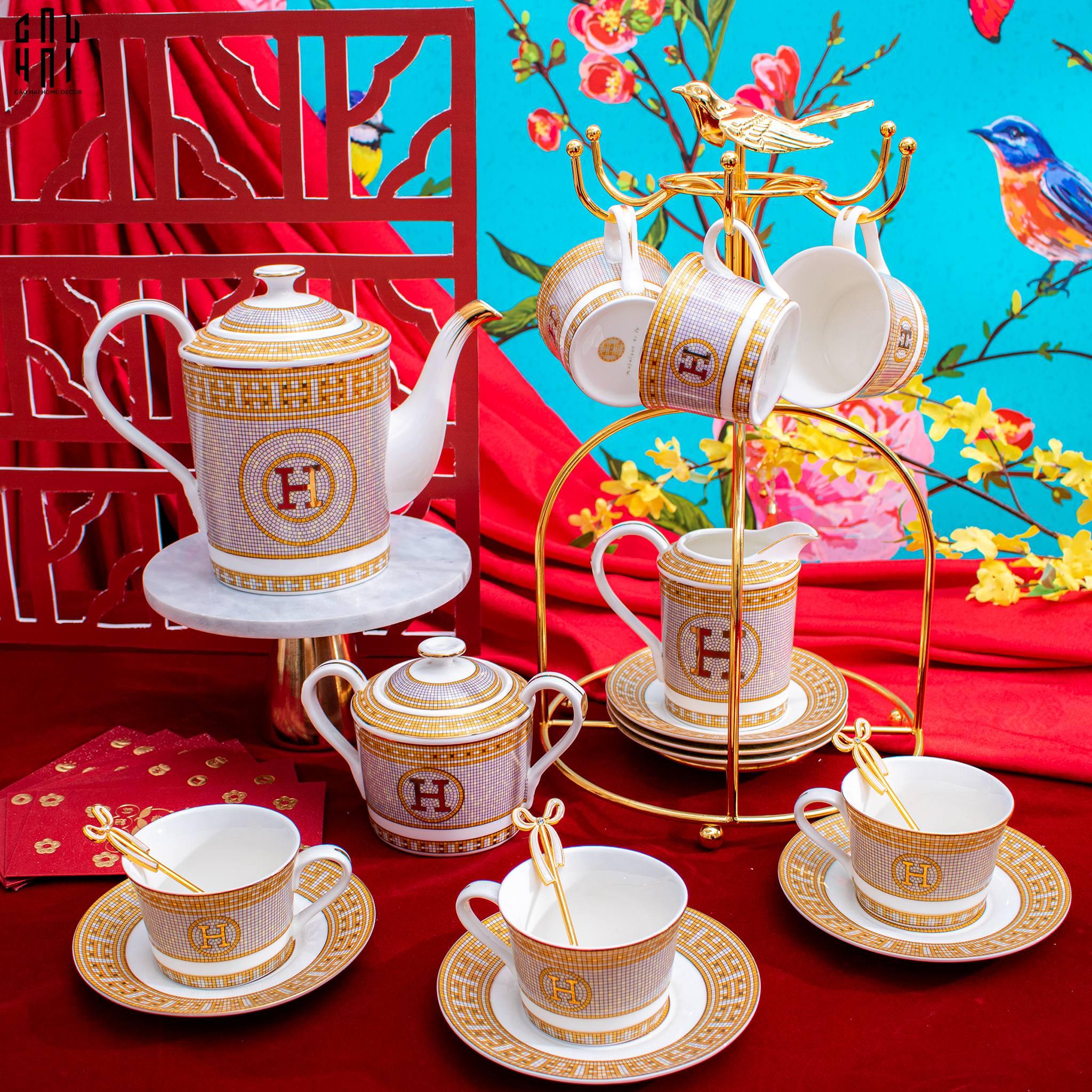 HOME COUTURE - SET BÌNH TRÀ HELIOS LUXURY 21PCS - LEATHER BOX SS25-CẬU HAI HOME DECOR