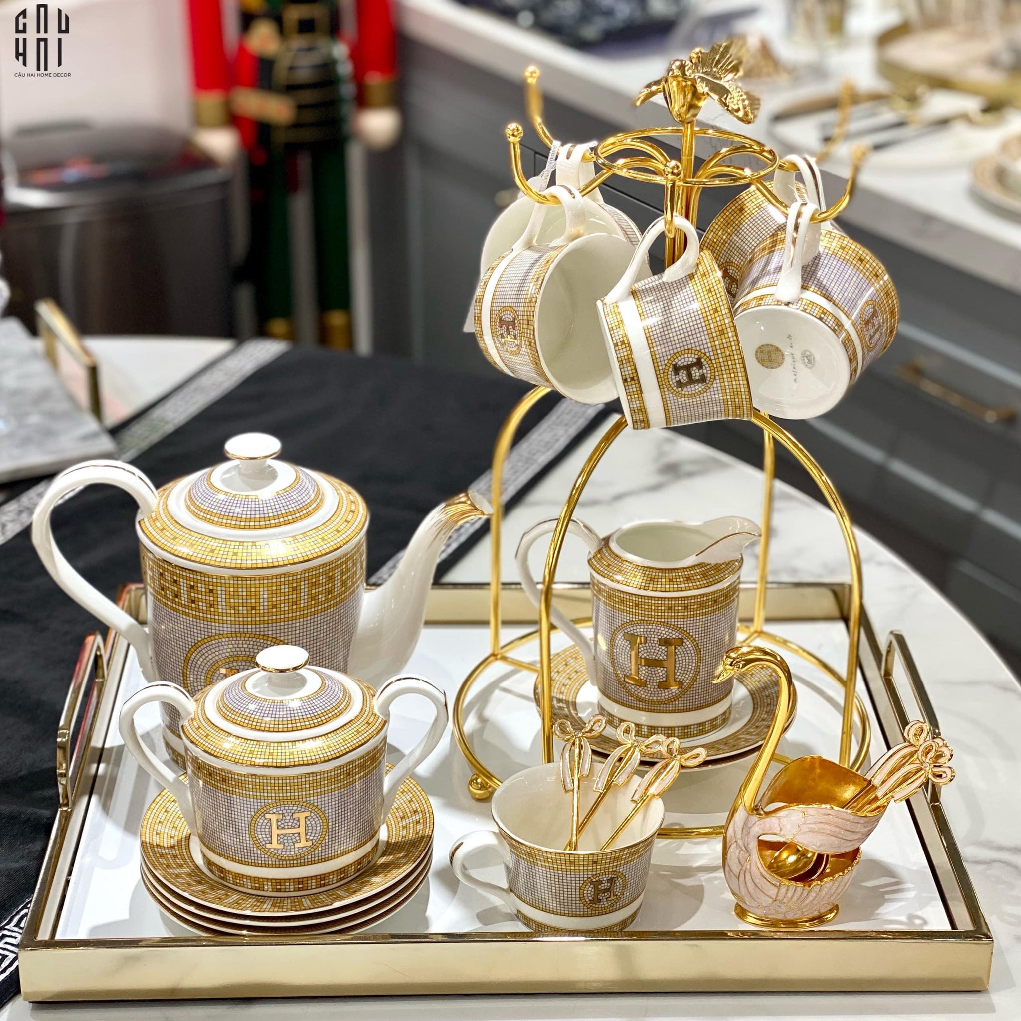 HOME COUTURE - SET BÌNH TRÀ HELIOS LUXURY 21PCS - LEATHER BOX SS25-CẬU HAI HOME DECOR