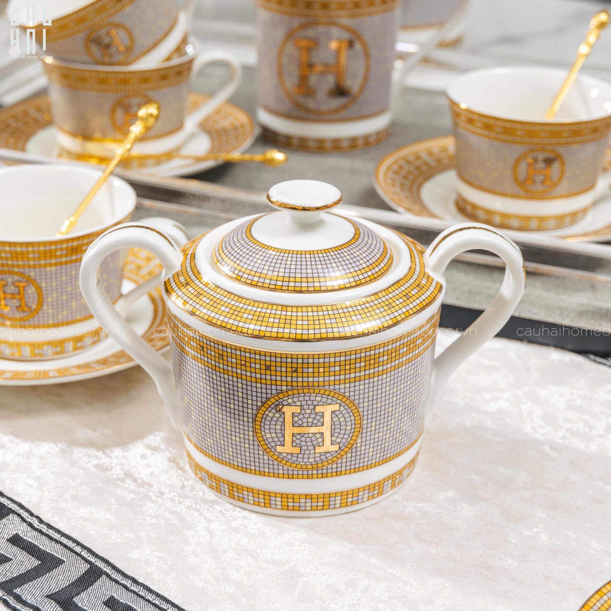HOME COUTURE - SET BÌNH TRÀ HELIOS LUXURY 21PCS - LEATHER BOX SS25-CẬU HAI HOME DECOR