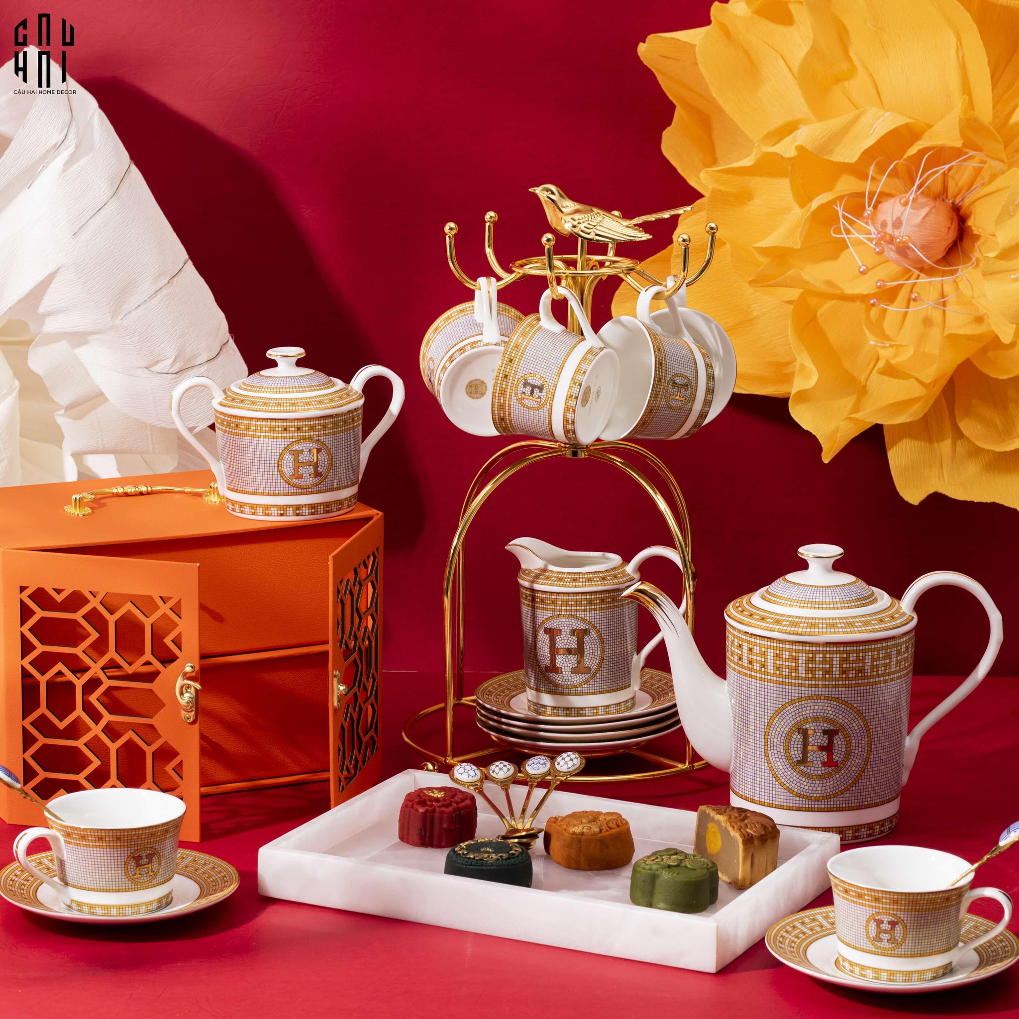 HOME COUTURE - SET BÌNH TRÀ HELIOS LUXURY 21PCS - LEATHER BOX SS25-CẬU HAI HOME DECOR
