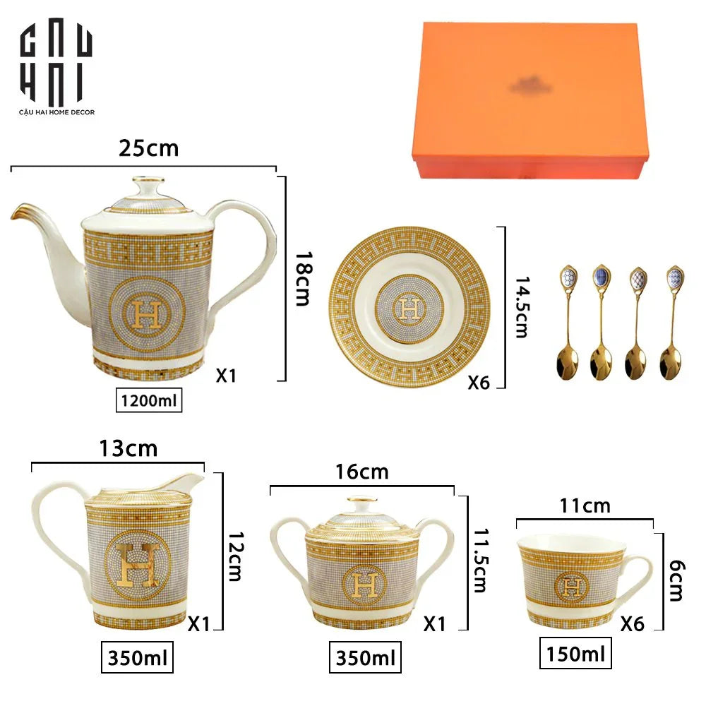 HOME COUTURE - SET BÌNH TRÀ HELIOS LUXURY 21PCS - LEATHER BOX SS25-CẬU HAI HOME DECOR