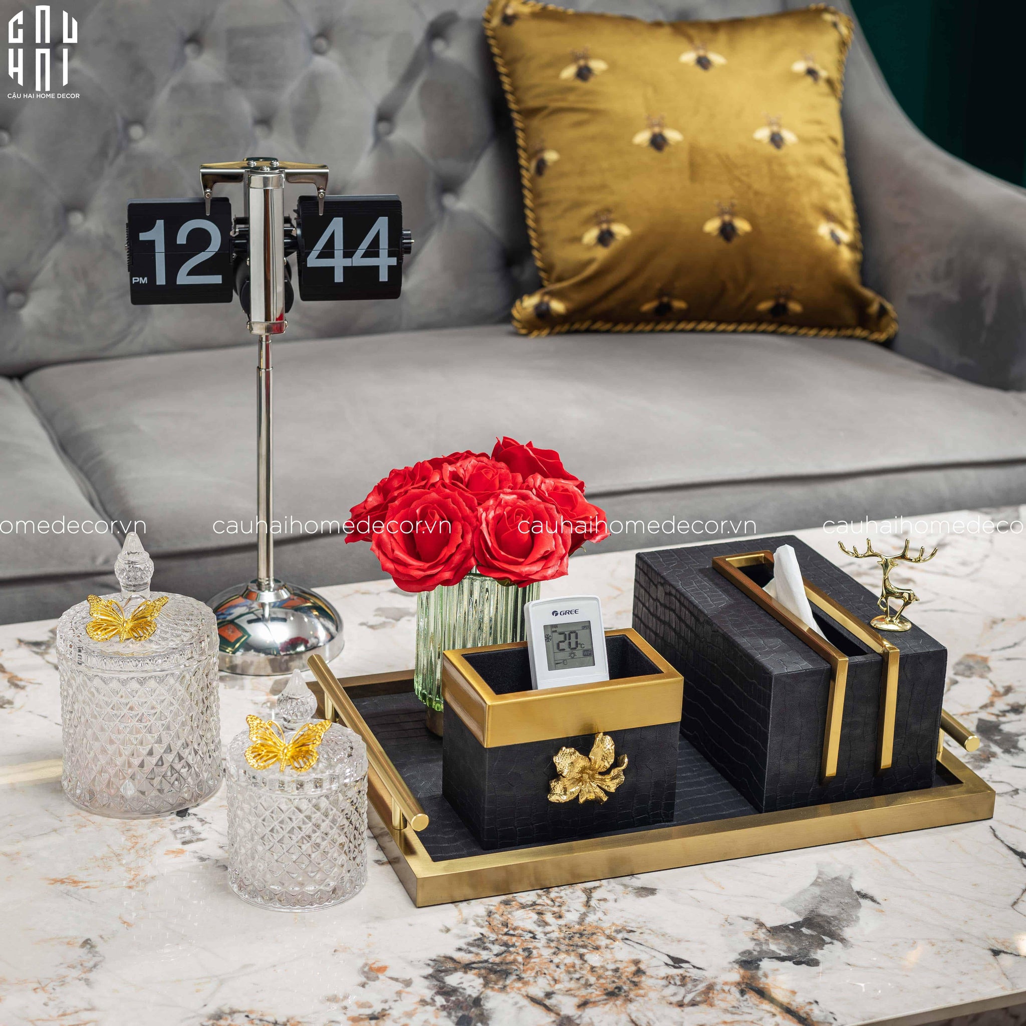 HOME COUTURE - SET KHAY HỘP GIẤY BIRKIN PREMIUM + LEATHER TRAY 3PCS SS25-CẬU HAI HOME DECOR