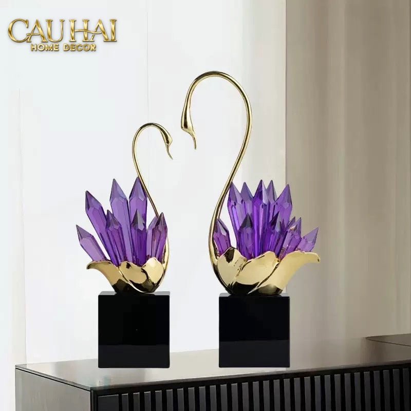 Home Couture - Set Tượng Thiên Nga Pha Lê Cygnes D’Amour - Lilac Gem - CẬU HAI HOME DECOR