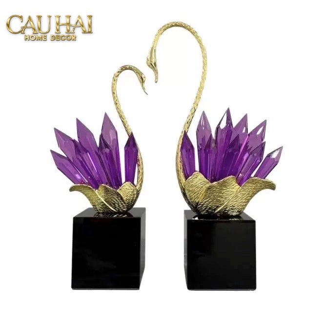 Home Couture - Set Tượng Thiên Nga Pha Lê Cygnes D’Amour - Lilac Gem - CẬU HAI HOME DECOR