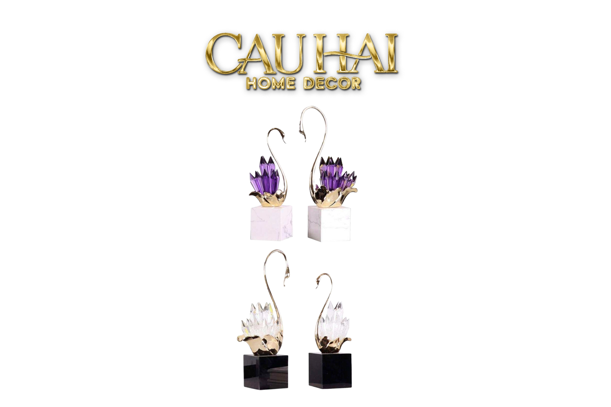 Home Couture - Set Tượng Thiên Nga Pha Lê Cygnes D’Amour - Lilac Gem - CẬU HAI HOME DECOR