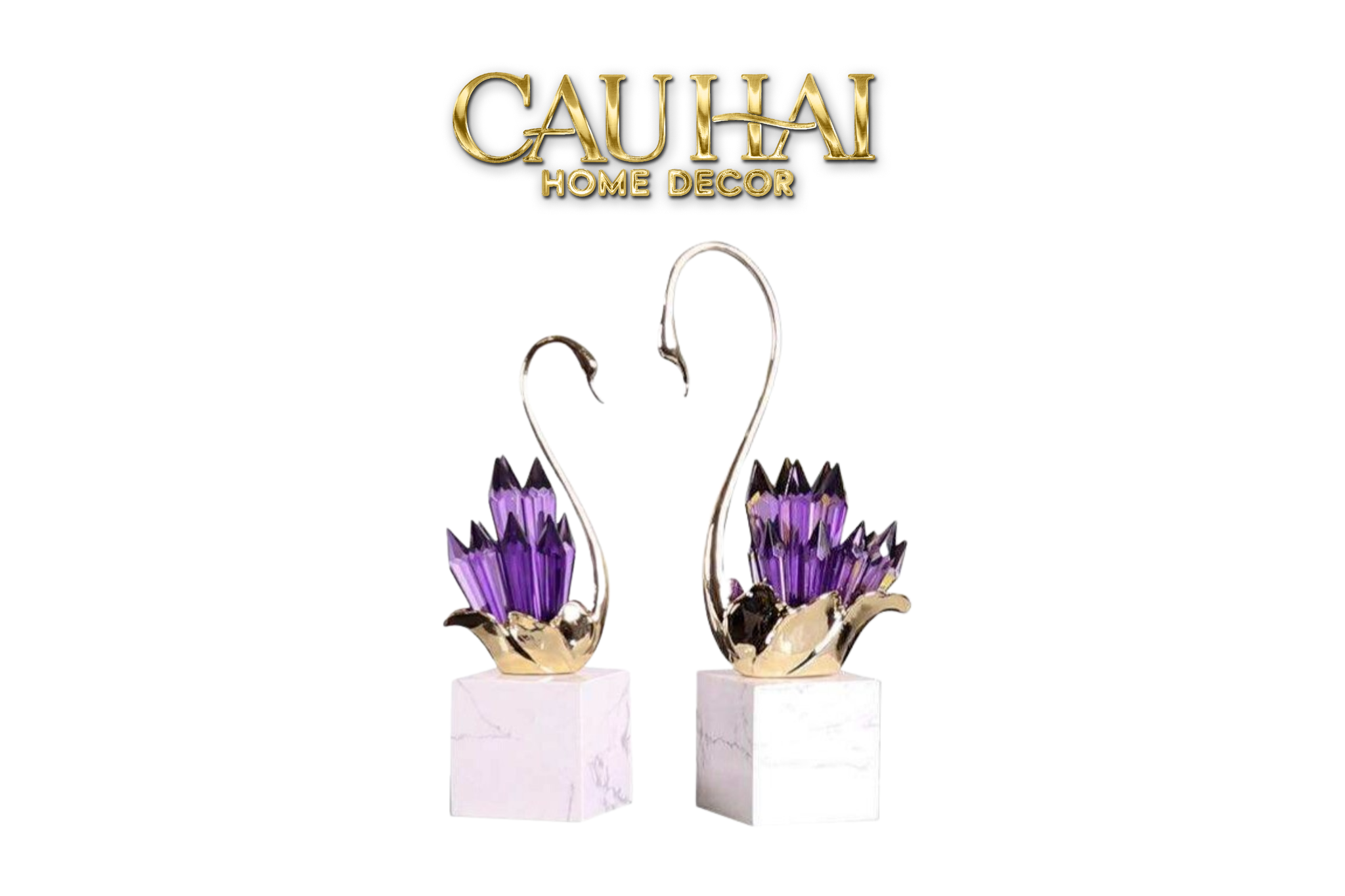 Home Couture - Set Tượng Thiên Nga Pha Lê Cygnes D’Amour - Lilac Gem - CẬU HAI HOME DECOR
