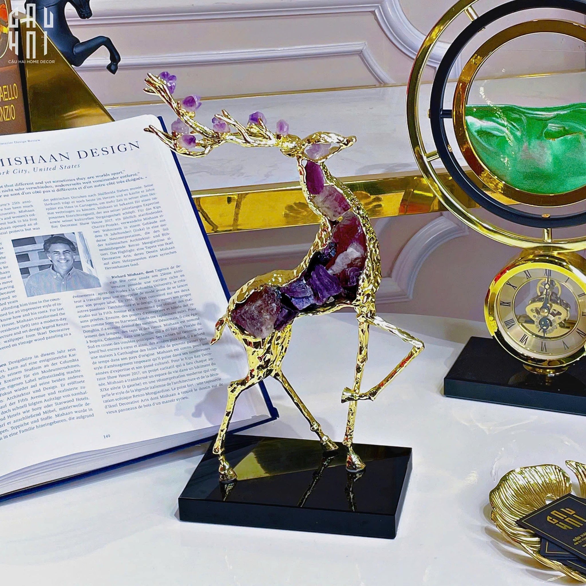 HOME COUTURE - TƯỢNG HƯƠU ĐỒNG ĐÁ QUÝ STANDING GODDESS ELK SS25-CẬU HAI HOME DECOR