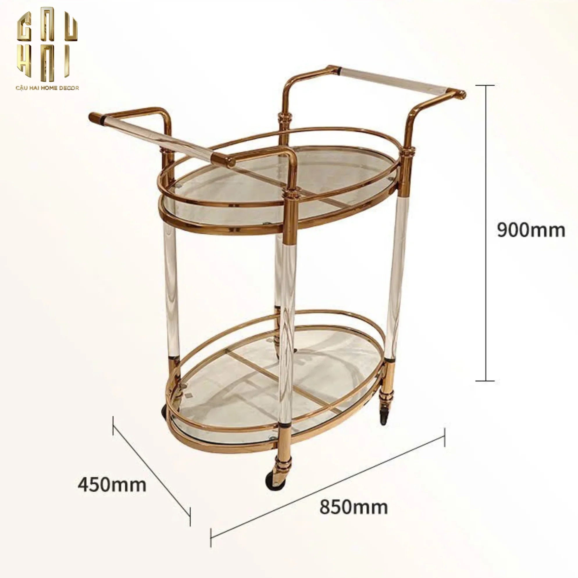 Home Couture - Xe Bar Cart Golden Lucid Acrylic Lumière Stemware - CẬU HAI HOME DECOR