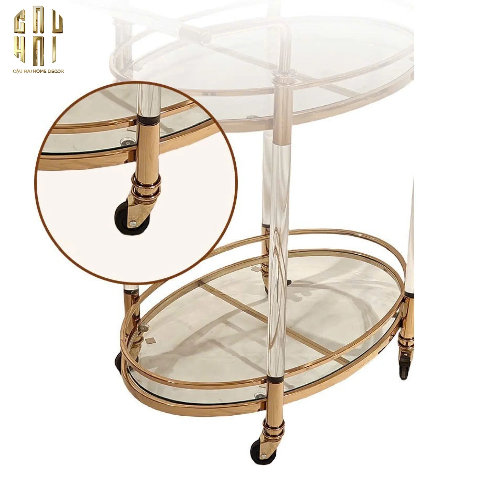 Home Couture - Xe Bar Cart Golden Lucid Acrylic Lumière Stemware - CẬU HAI HOME DECOR