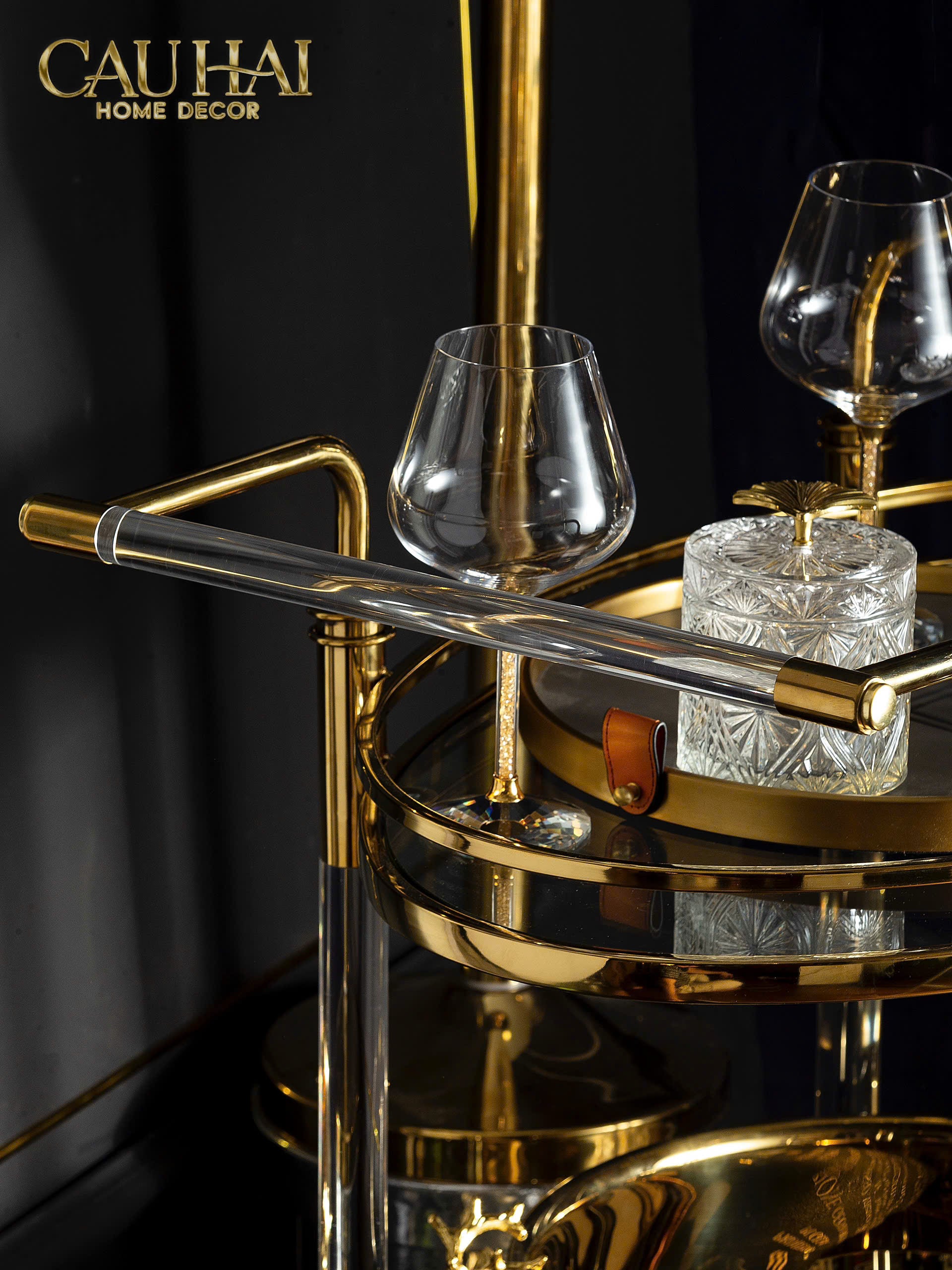 Home Couture - Xe Bar Cart Golden Lucid Acrylic Lumière Stemware - CẬU HAI HOME DECOR