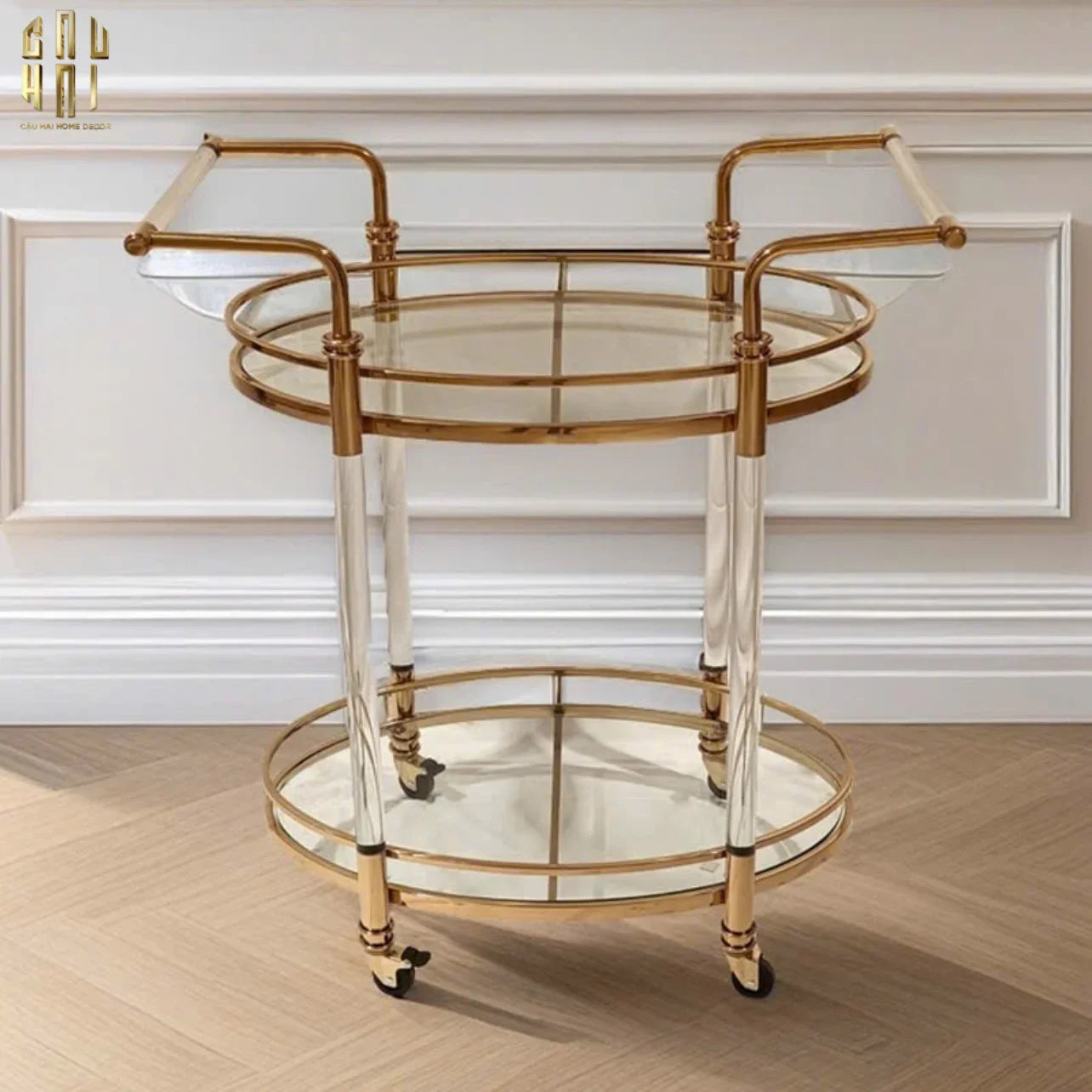 Home Couture - Xe Bar Cart Golden Lucid Acrylic Lumière Stemware - CẬU HAI HOME DECOR