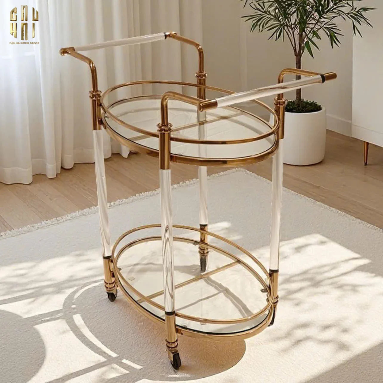 Home Couture - Xe Bar Cart Golden Lucid Acrylic Lumière Stemware - CẬU HAI HOME DECOR