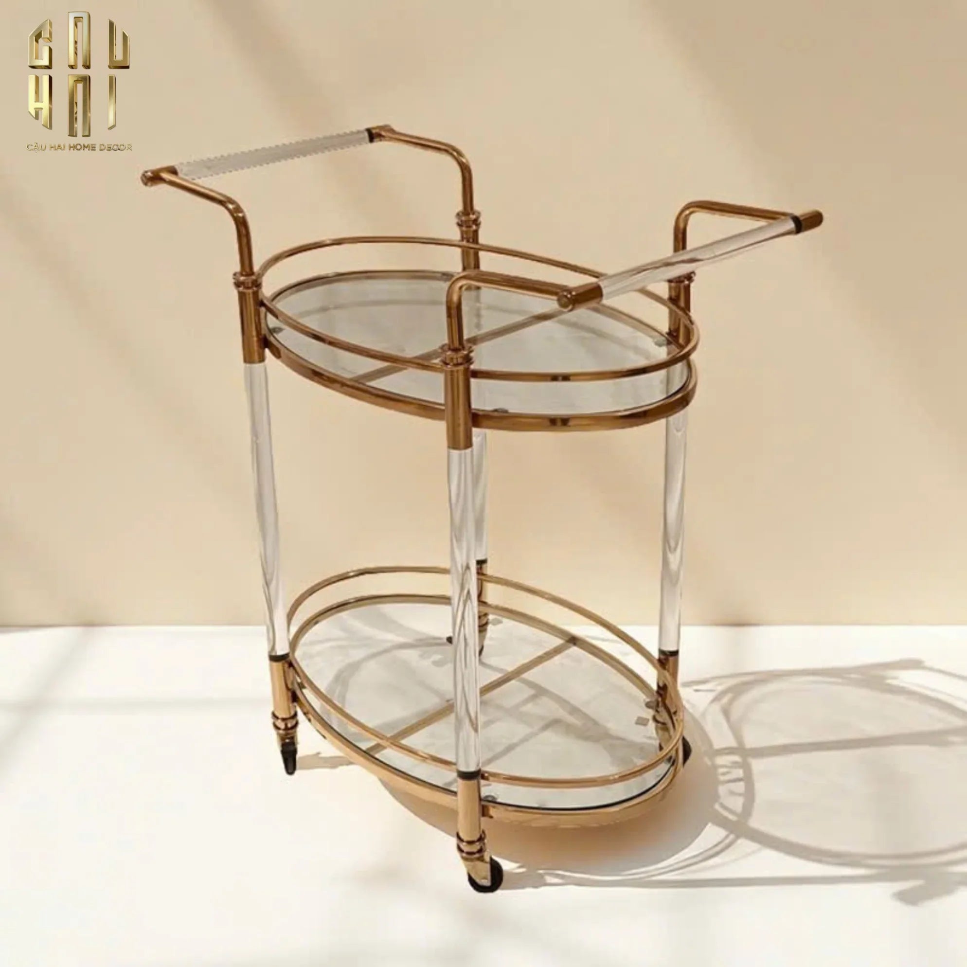 Home Couture - Xe Bar Cart Golden Lucid Acrylic Lumière Stemware - CẬU HAI HOME DECOR