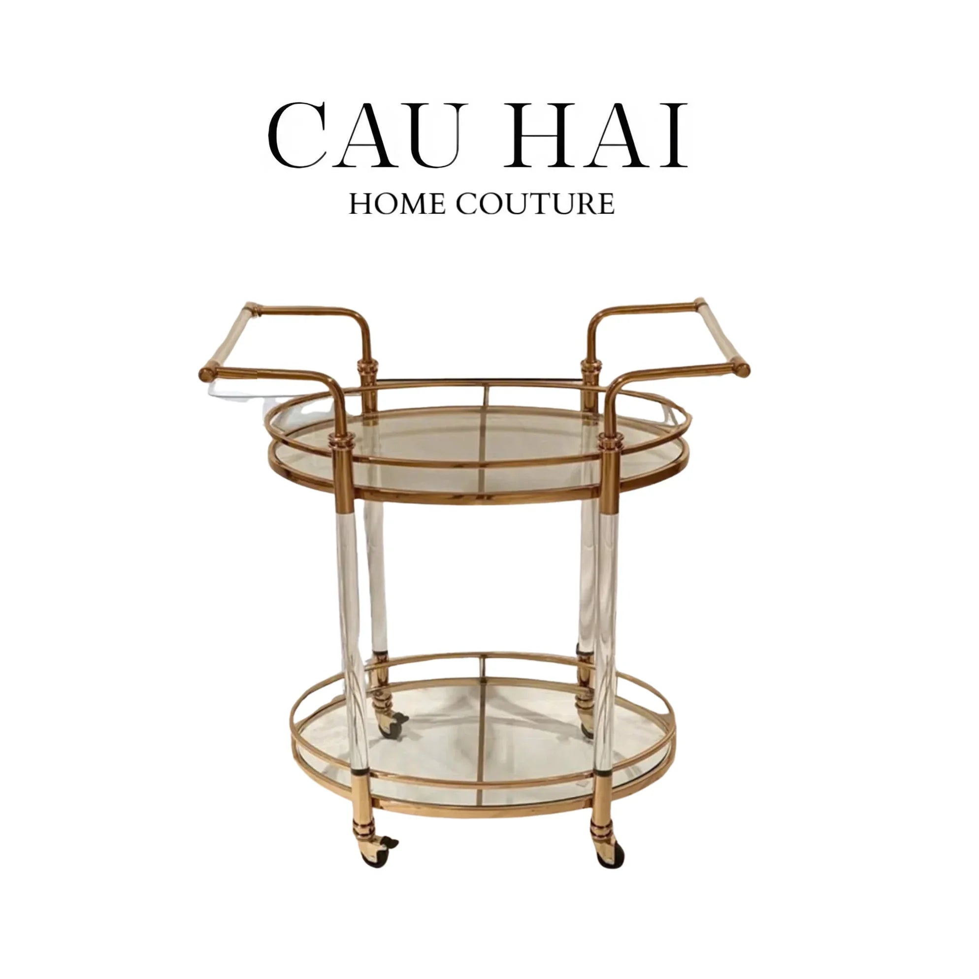 Home Couture - Xe Bar Cart Golden Lucid Acrylic Lumière Stemware - CẬU HAI HOME DECOR