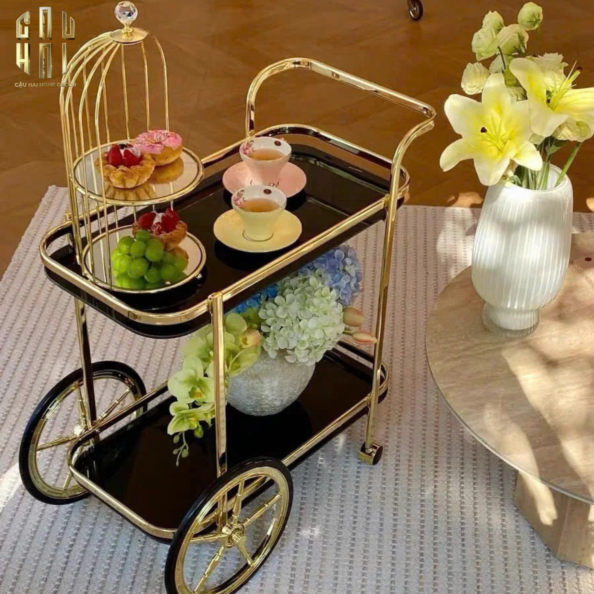 HOME COUTURE - XE ĐẨY QUẦY BAR HEMINGWAY TROLLEY - BLACK MIRROR-CẬU HAI HOME DECOR