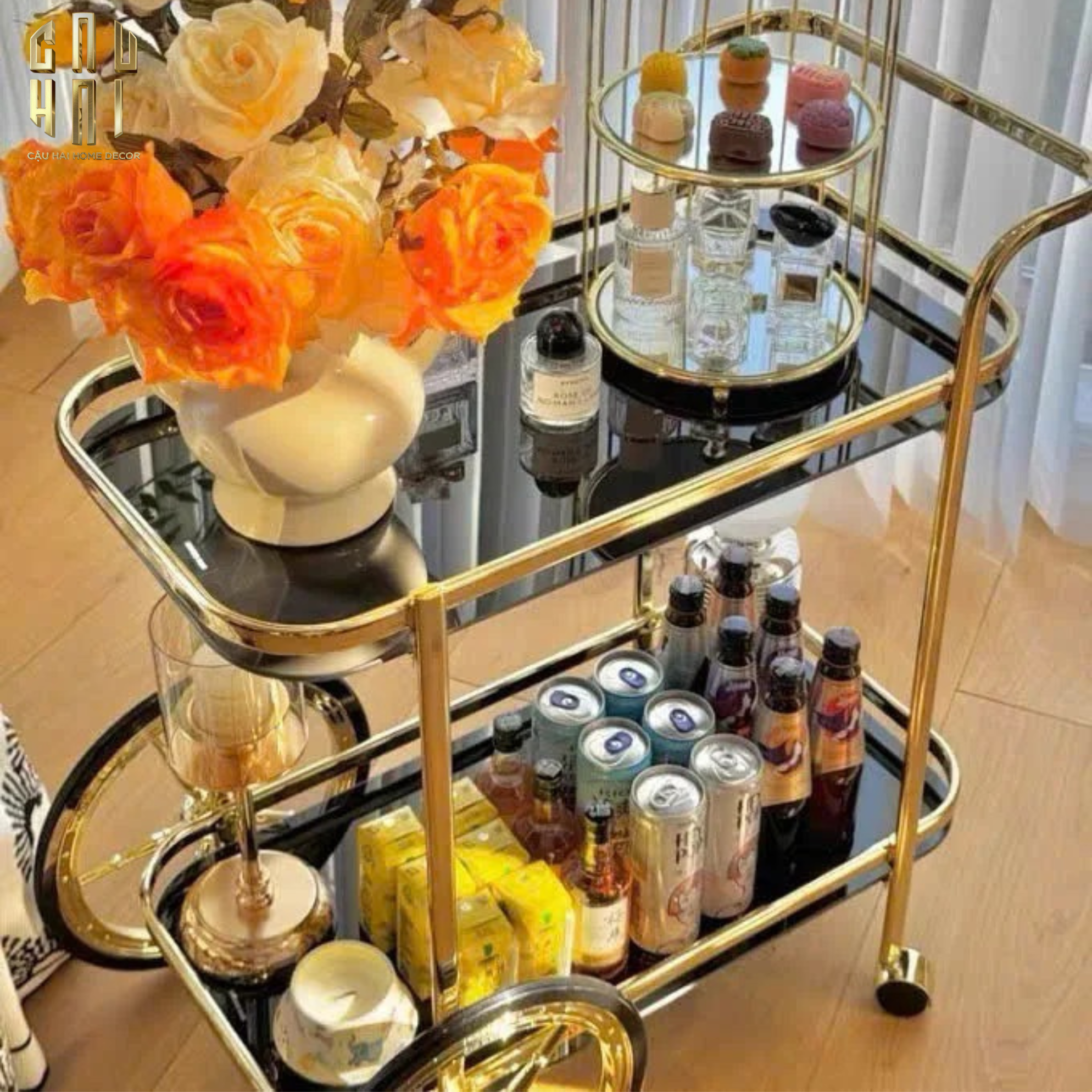 HOME COUTURE - XE ĐẨY QUẦY BAR HEMINGWAY TROLLEY - BLACK MIRROR-CẬU HAI HOME DECOR