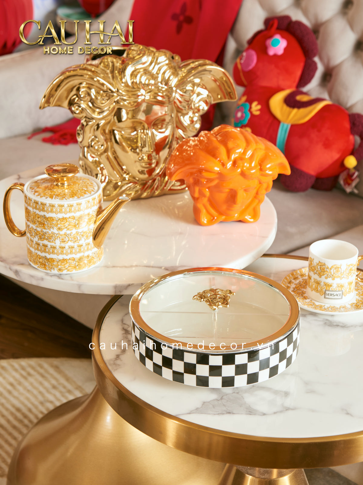 Hộp Bánh Mứt Checker Rayé Medusa-Lọ kẹo Canister Bonbonnière-CẬU HAI HOME DECOR