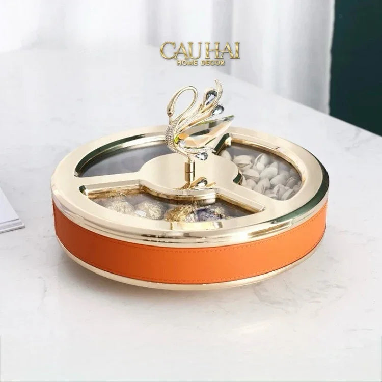 Hộp Bánh Mứt Thiên Nga Jewelry Swan Solitaire Vermilion Patina 26x17-CẬU HAI HOME DECOR