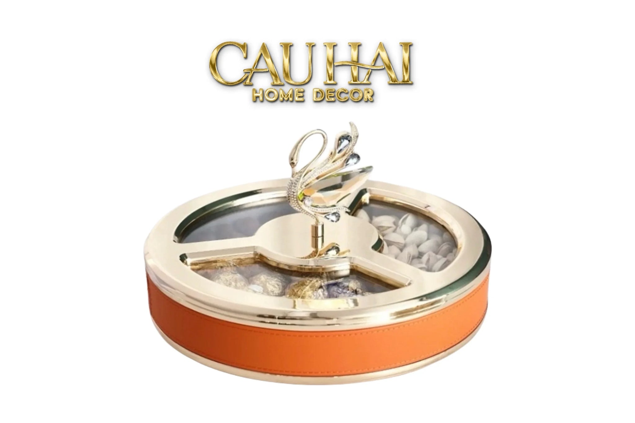 Hộp Bánh Mứt Thiên Nga Jewelry Swan Solitaire Vermilion Patina 26x17-CẬU HAI HOME DECOR