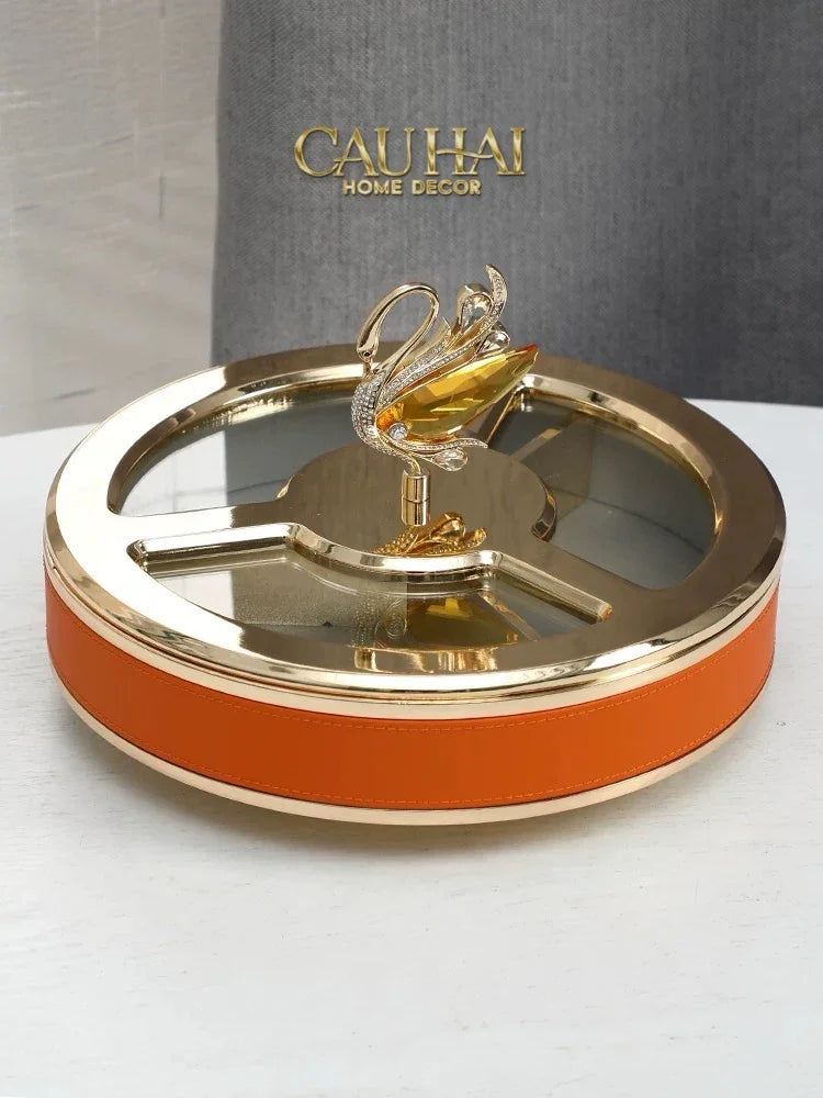 Hộp Bánh Mứt Thiên Nga Jewelry Swan Solitaire Vermilion Patina 26x17-Lọ kẹo Canister Bonbonnière-CẬU HAI HOME DECOR